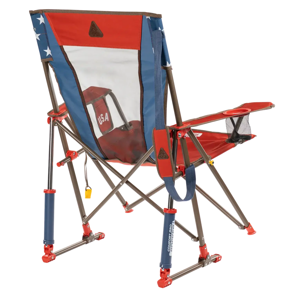 Luxury Camp Comfort Pro Rocker - USA Anniversary Deluxe - Choice 424 - Patented Spring-Action Rocking Chair for Camping Detail