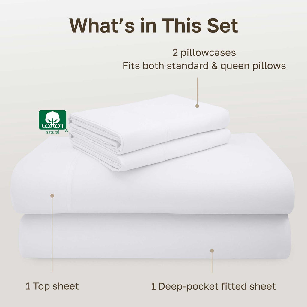 Ultra-Soft 100% Cotton Queen Sheets Set - 600 Thread Count 100% Cotton Sheets Queen, Sateen Deep Pocket Adult/Teen 4 Piece Bed Sh - Luxury Bed Sheet Set with Deep Pockets Detail