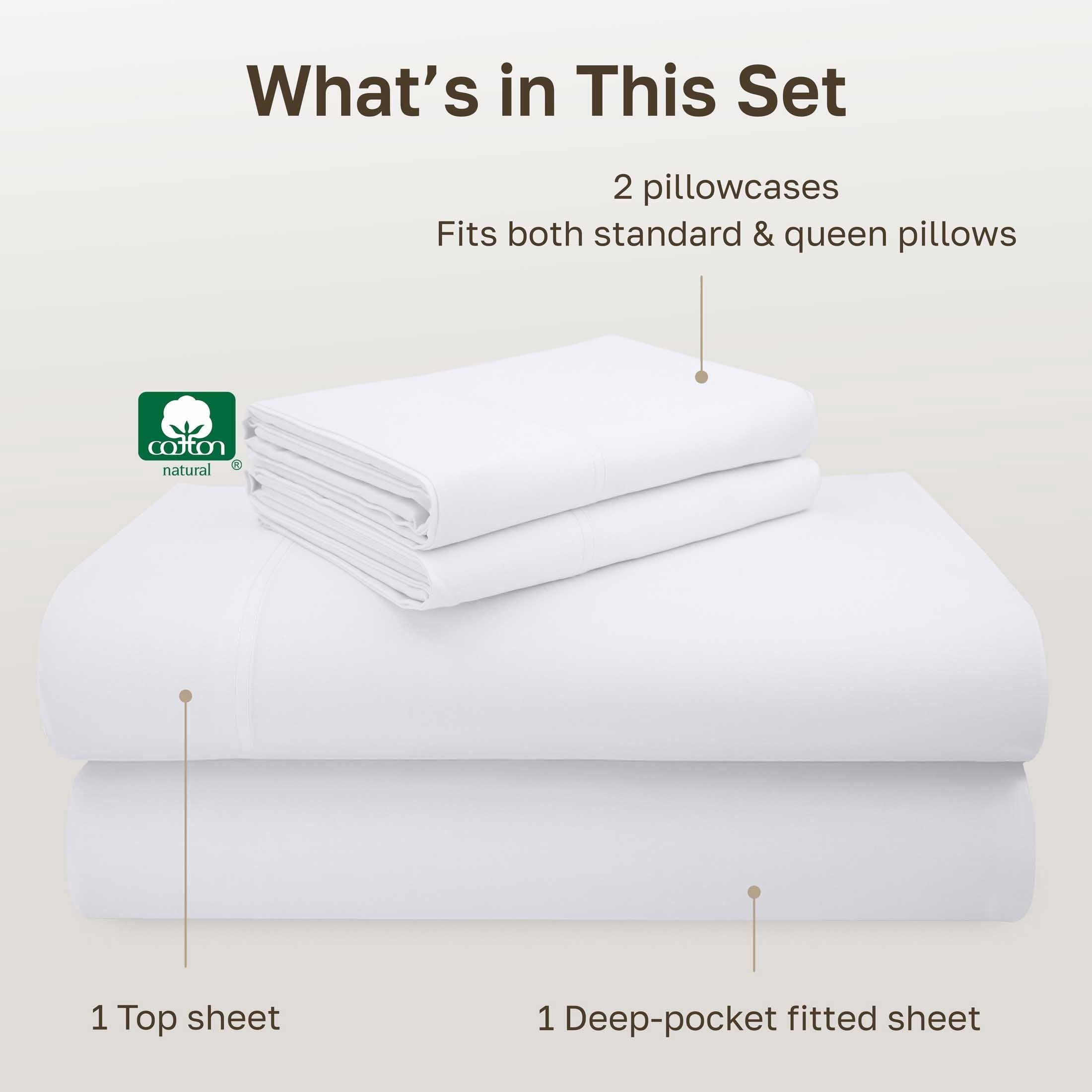 Ultra-Soft 100% Cotton Queen Sheets Set - 600 Thread Count 100% Cotton Sheets Queen, Sateen Deep Pocket Adult/Teen 4 Piece Bed Sh - Luxury Bed Sheet Set with Deep Pockets Detail
