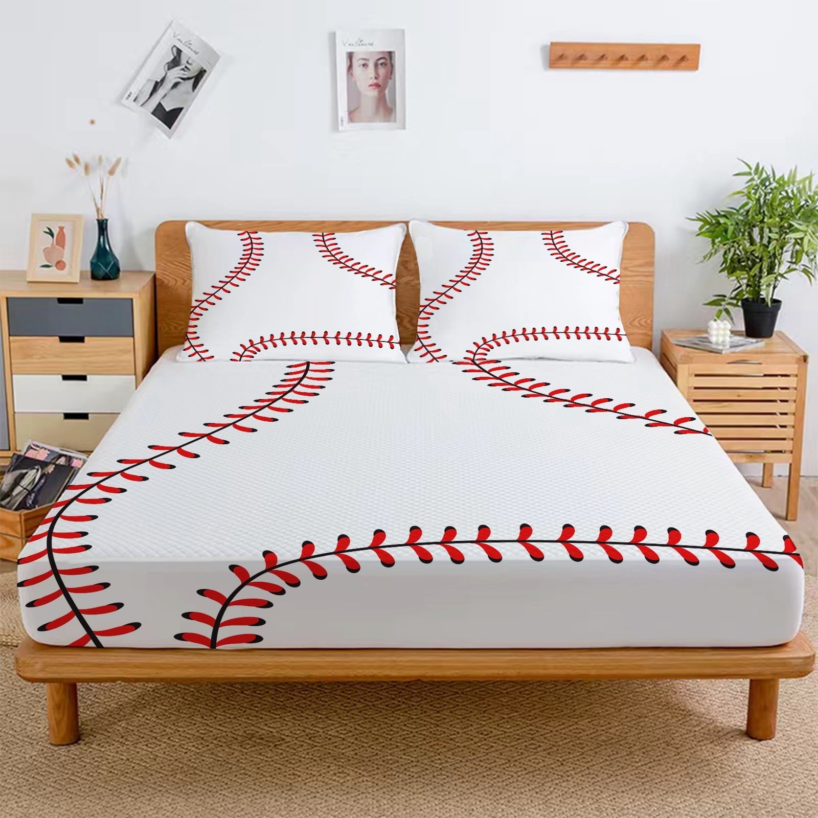 Cooling Sateen Baseball Sheet Set Sports Theme Bedding Set for Kids 3D Baseball Pattern Bed Sheets Baseball Games Bed Sheet Set Room... - Premium Ultra-Soft Pillowcase Pair for Sleeping Detail