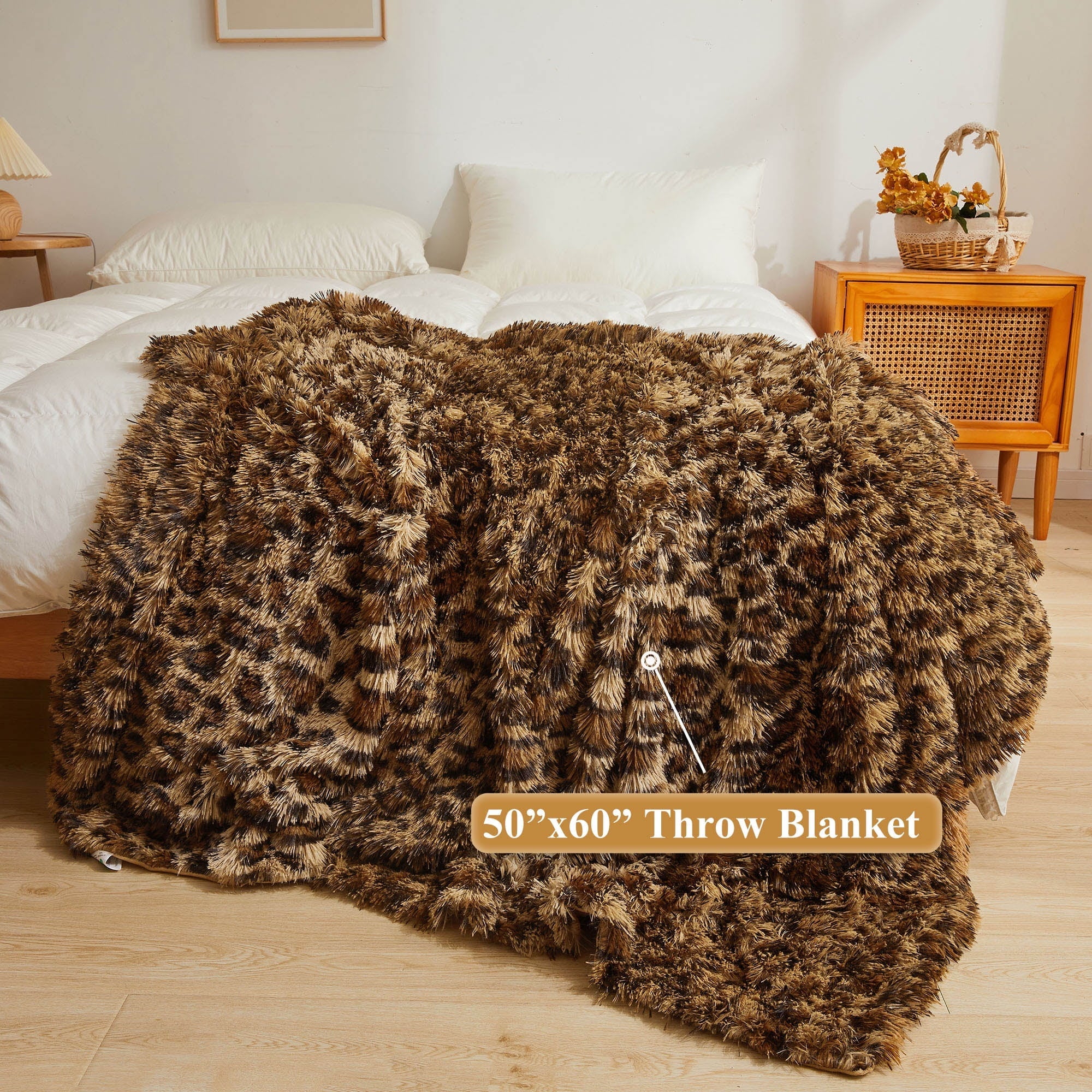 Decorative Knitted Luxury Faux Fur Leopard Print Throw, Soft 50x60 Cheetah Print Fluffy Blanket, Shaggy Plush Decorative Couch Throw, Cu... - Lightweight Plush Warm Blanket for All Seasons Detail
