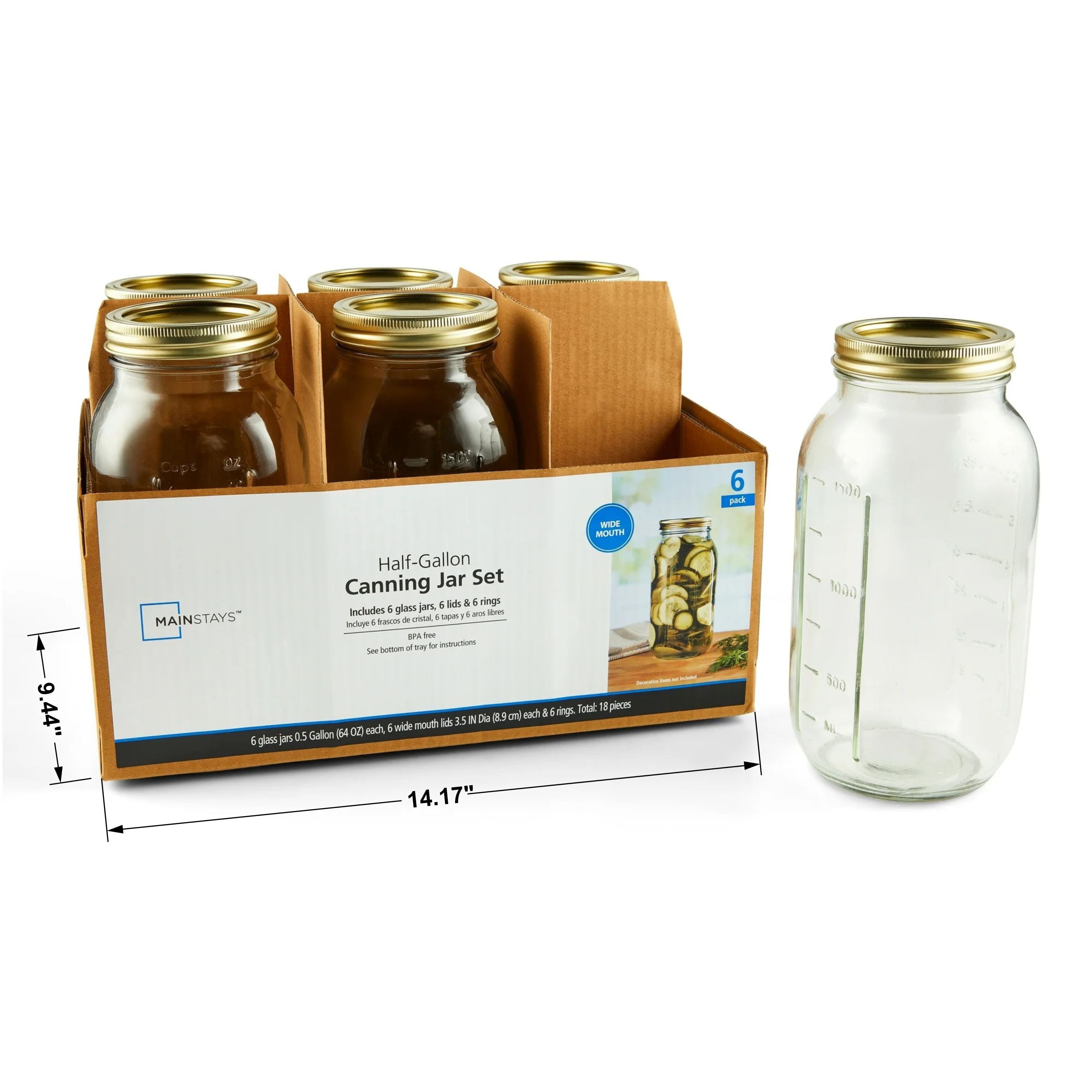 Deliciously Squishy 64 oz Mason Jars, Wide Mouth Half Gallon Canning Jars with Lids and Rings, 6-Pack Extra Large Glass Jars for Home Can... - Playful Star & Heart Shaped Geometric NeeDoh Detail