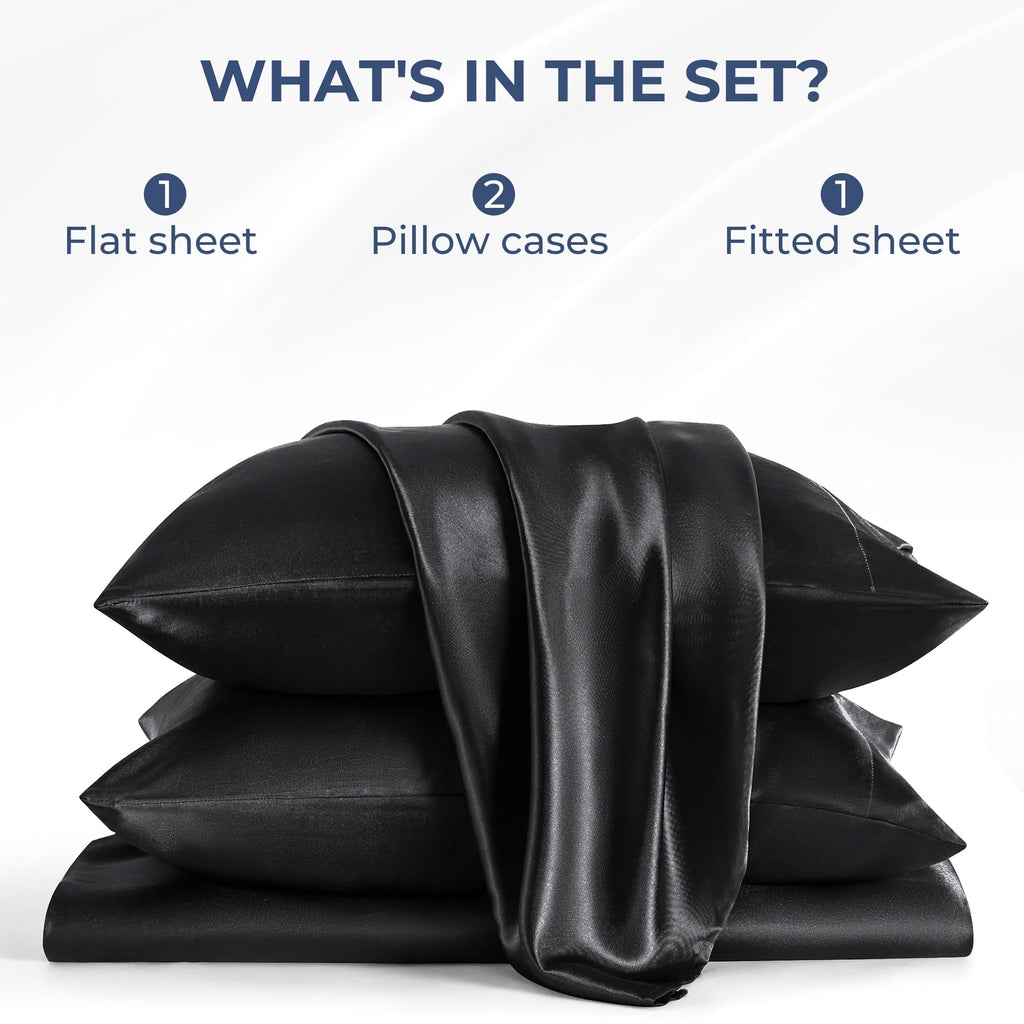 Wrinkle-Resistant Set, Queen, Silky Bed s, 4 Pieces,Black - Luxury Bed Sheet Set with Deep Pockets Detail