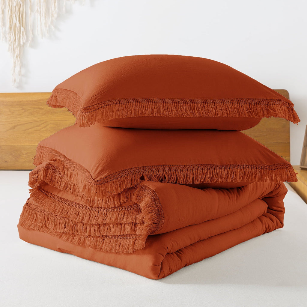 Fluffy Down Alternative King Size Comforter Sets Burnt Orange, 3 Pieces Soft Fluffy Boho Bedding Comforter Sets for King Bed, All Season Terr... - Hypoallergenic Ultra-Fluffy Quilt for Winter Detail