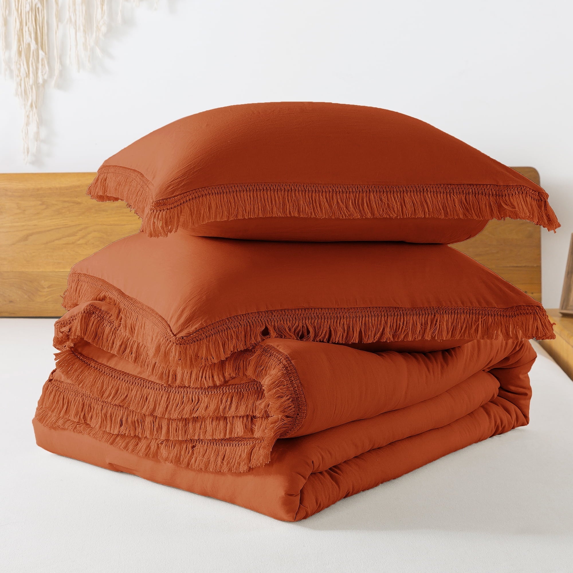 Fluffy Down Alternative King Size Comforter Sets Burnt Orange, 3 Pieces Soft Fluffy Boho Bedding Comforter Sets for King Bed, All Season Terr... - Hypoallergenic Ultra-Fluffy Quilt for Winter Detail