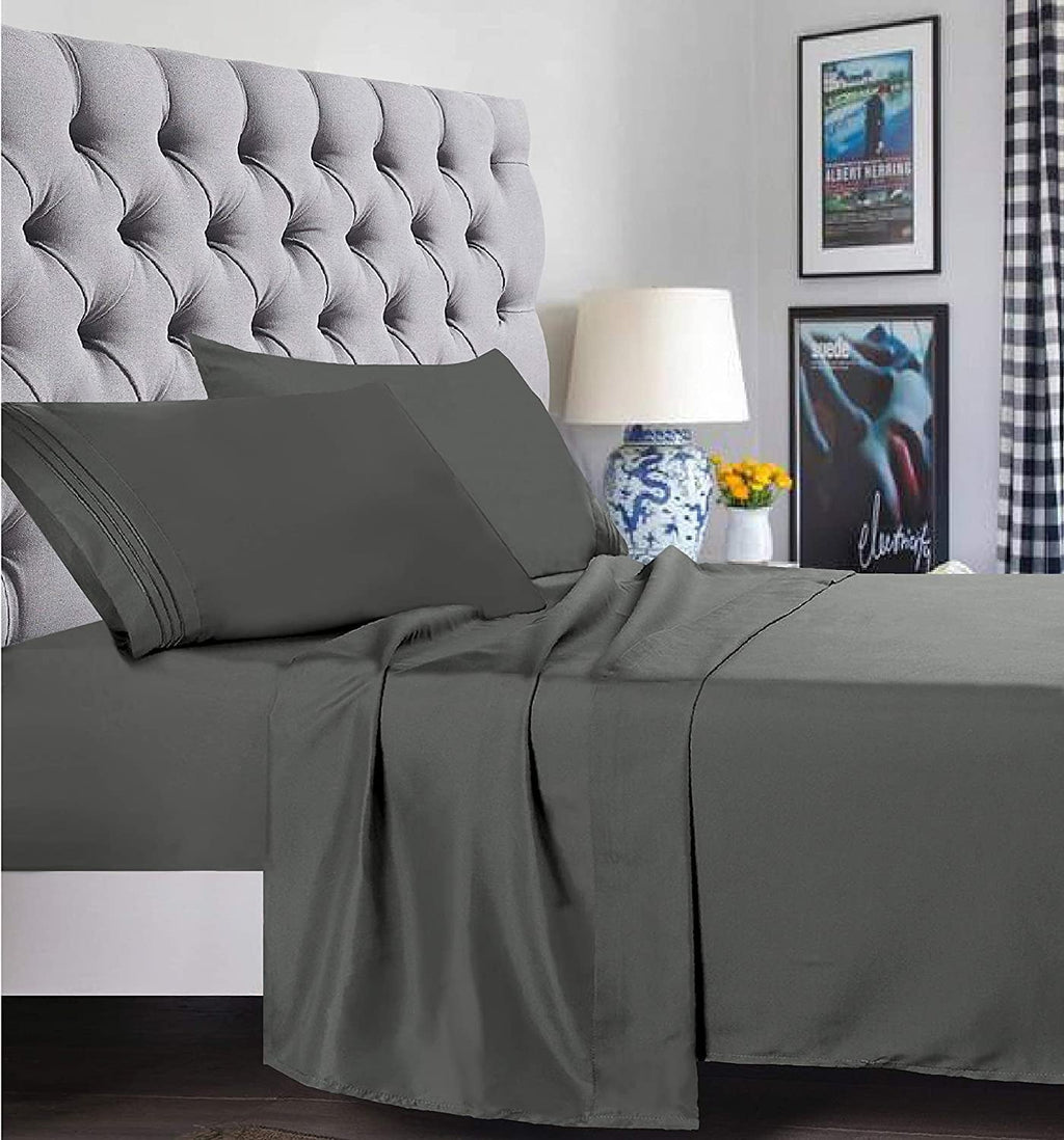Wrinkle-Resistant 4 Pieces Bed Sheet set Flat,Fitted,Pillowcase , Queen Grey - Cooling Hotel Quality Bedding Sheets and Pillowcases Detail