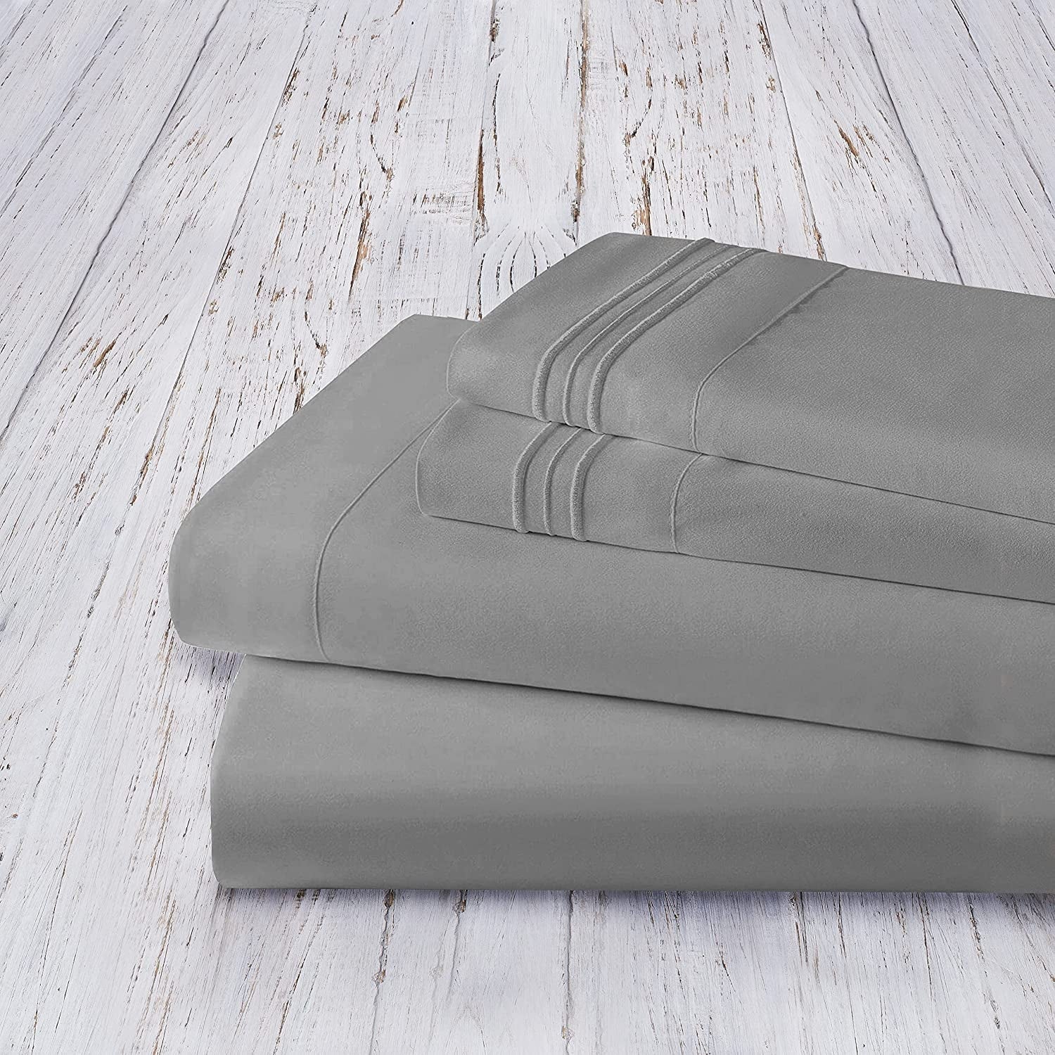 Wrinkle-Resistant 4 Pieces Bed Sheet set Flat,Fitted,Pillowcase , Queen Grey - Cooling Hotel Quality Bedding Sheets and Pillowcases Detail