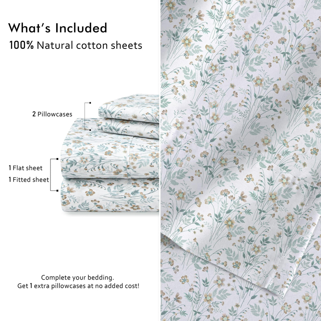 Wrinkle-Resistant 6 Pcs Cotton Sheets - 100% Natural Cotton Soft, Lightweight & Breathable Crispy Percale Bed Sheets, King Size Sheets ... - Breathable Egyptian Cotton Flat & Fitted Sheets Detail