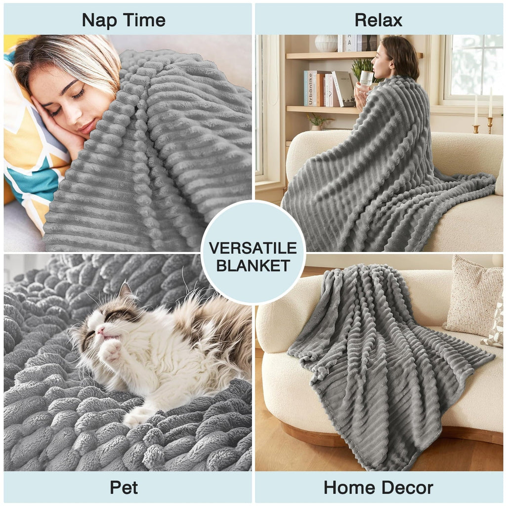 Lightweight Warm for Couch,Sofa,Bed, Super Soft Striped Gray Bed for Office Picnic Travel Bedroom, Warm Cozy Lightweight Home Decor fo... - Lightweight Plush Warm Blanket for All Seasons Detail