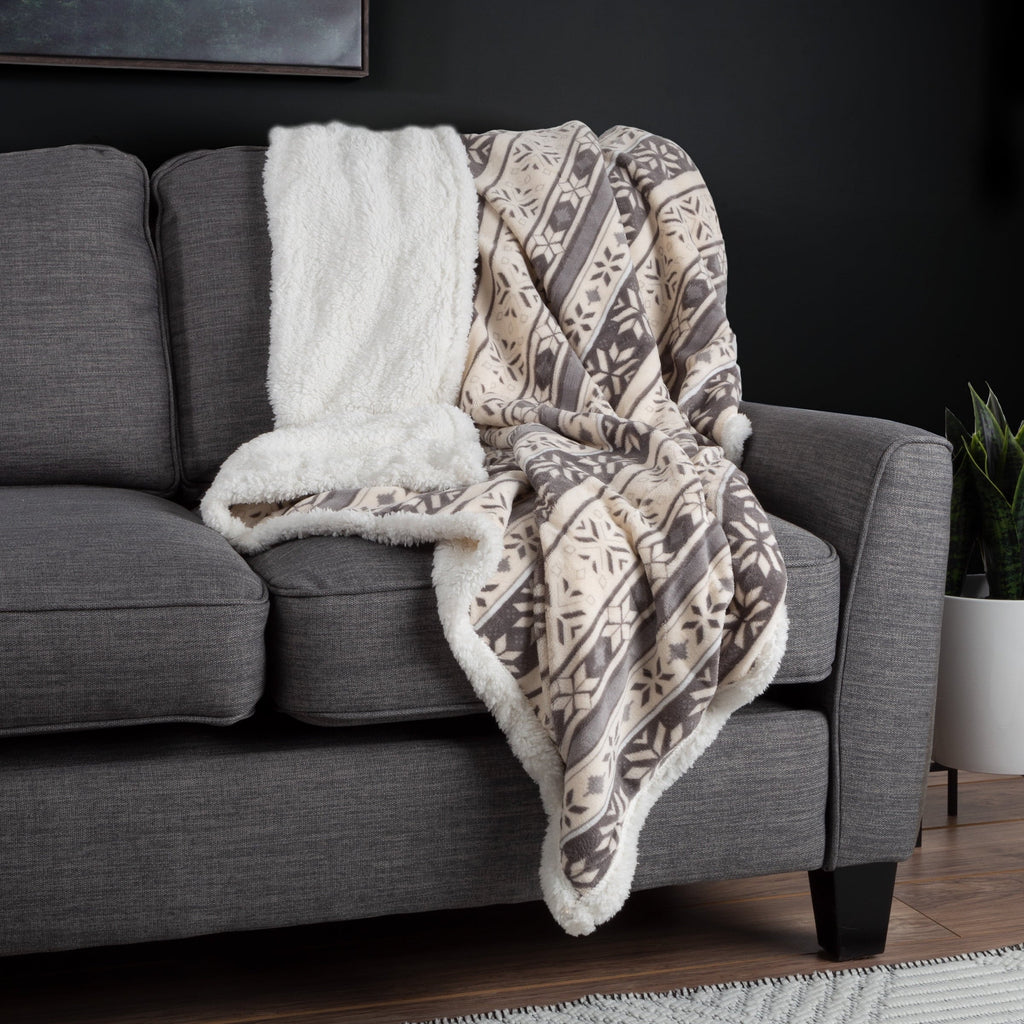 Cozy Fleece 50x60-Inch Machine Washable Fleece Blanket with Snowflakes - Super Soft Reversible Sherpa Flannel Blanket Detail