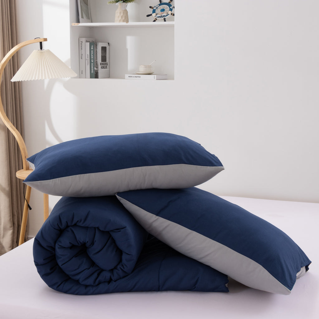 Heavyweight Warmth Queen Comforter Set All Season Reversible Bed Set with 2 Pillow Cases 3 Pieces Bedding Sets Down Alternative Blue/Gra... - Luxurious Quilted Duvet Cover Set Detail