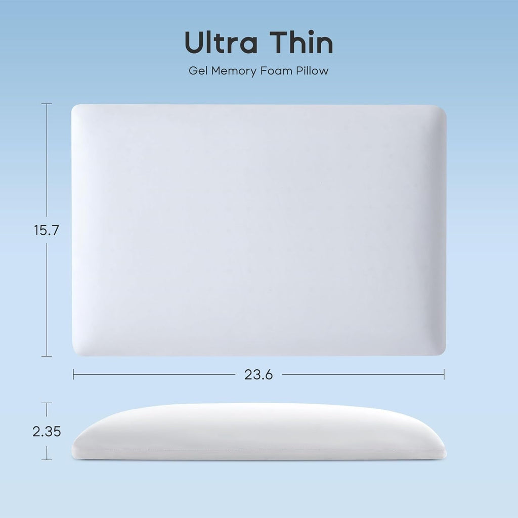 Orthopedic Support Ultra Thin Cooling Memory Foam Pillows, Summer Bed Pillows for Back, Stomach or Side Sleepers, Flat Pillow with Washa... - Orthopedic Shredded Foam Bed Pillow Set Detail