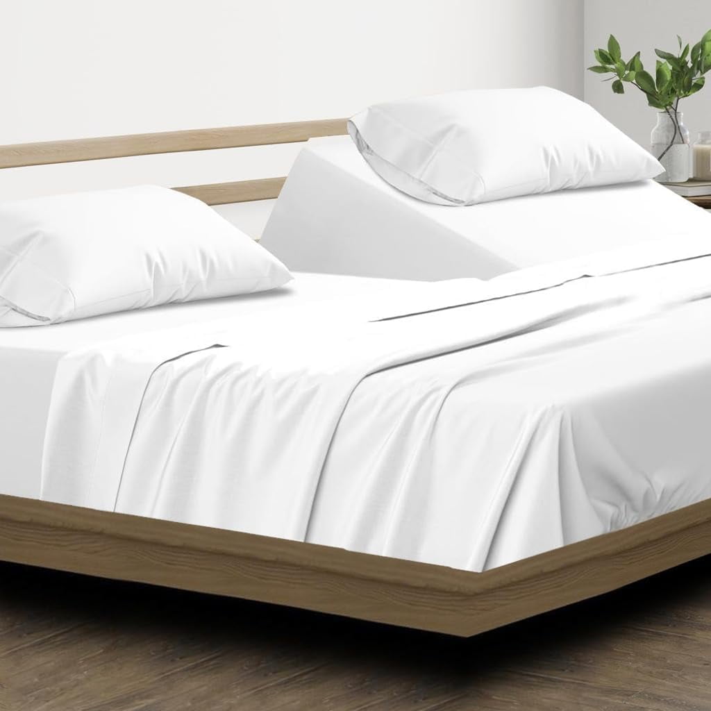 Wrinkle-Resistant Top Split King 100% Egyptian Cotton 1000 Thread Count, Adjustable Beds -Top Split King Sheets Sets (4 Pcs) Split Down... - Premium Ultra-Soft Pillowcase Pair for Sleeping Detail