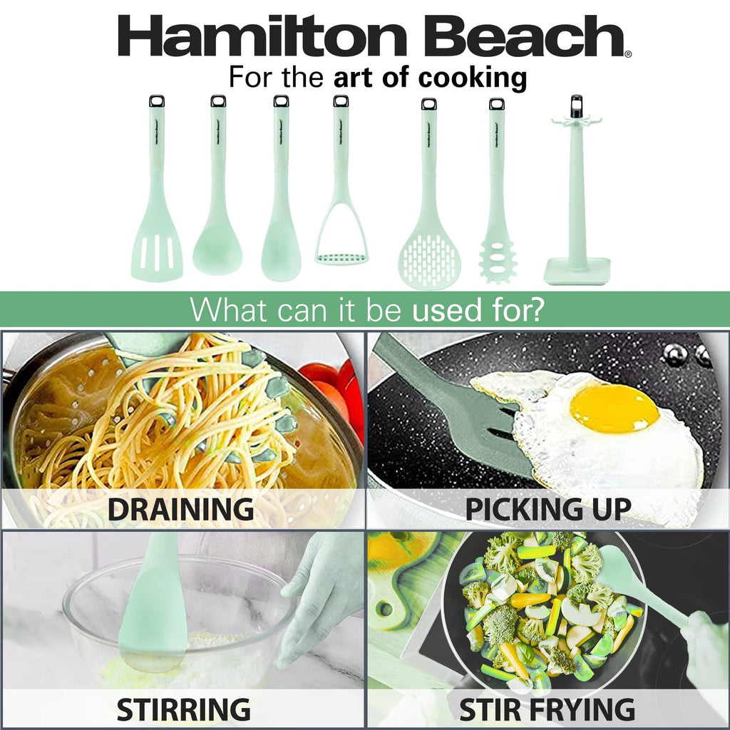Seamless One-Piece Kitchen Utensil Set 7 Piece | Cooking Utensil set Slotted turner, Ladle Skimmer, Pasta Server, Potato Masher, S... - Ergonomic Kitchen Tongs and Cooking Spoon Utensil Detail