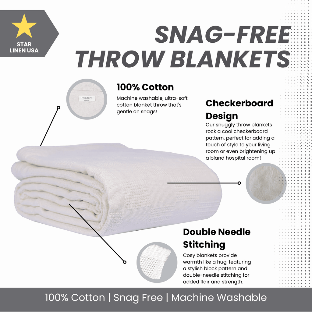Super Soft Flannel Hospital Thermal Blanket Throw Snag Free | 100% Cotton | Twin 66"x90" | White (1) - Luxury Knitted Decorative Throw Blanket with Fringes Detail