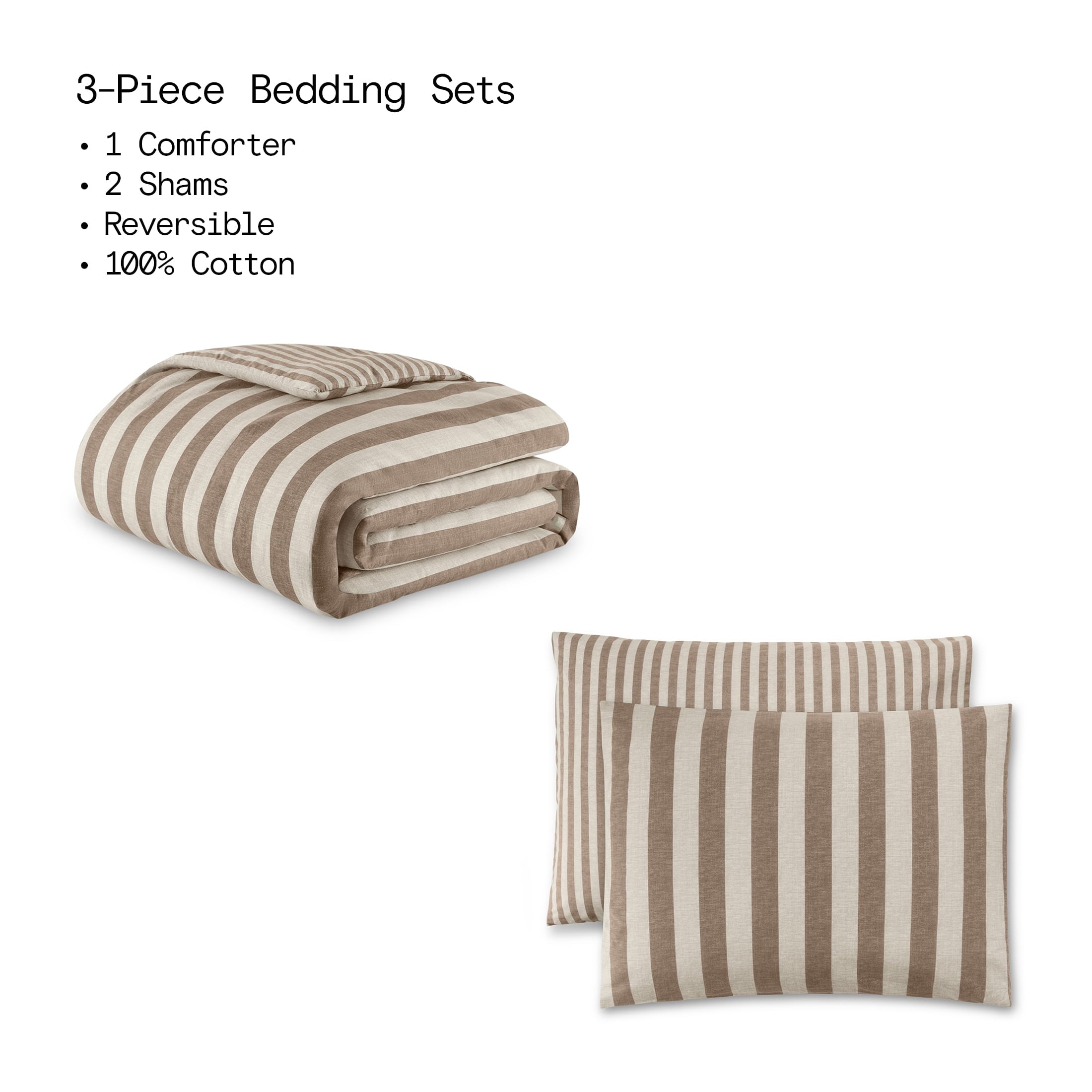 Hypoallergenic Cloud 100% Cotton Striped 3-Piece Natural Comforter Set, Full/Queen - Cloud-Like Soft Lightweight Bed Comforter Detail