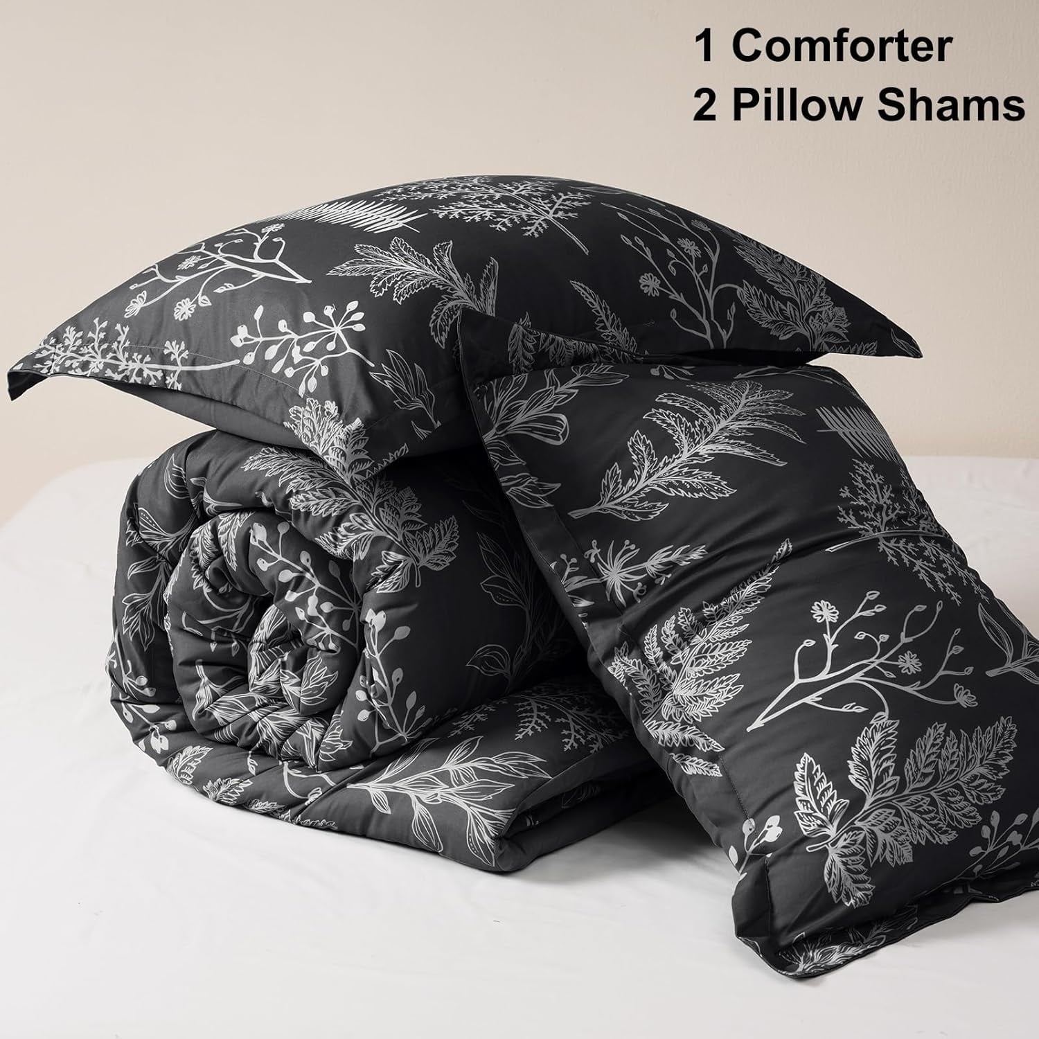 Hypoallergenic Cloud 3 Pieces Printed Comforter Set Queen Size, Lightweight Botanical Floral Bed in a Bag, Ultra Soft Bedding Set with 1 R... - Hypoallergenic Ultra-Fluffy Quilt for Winter Detail