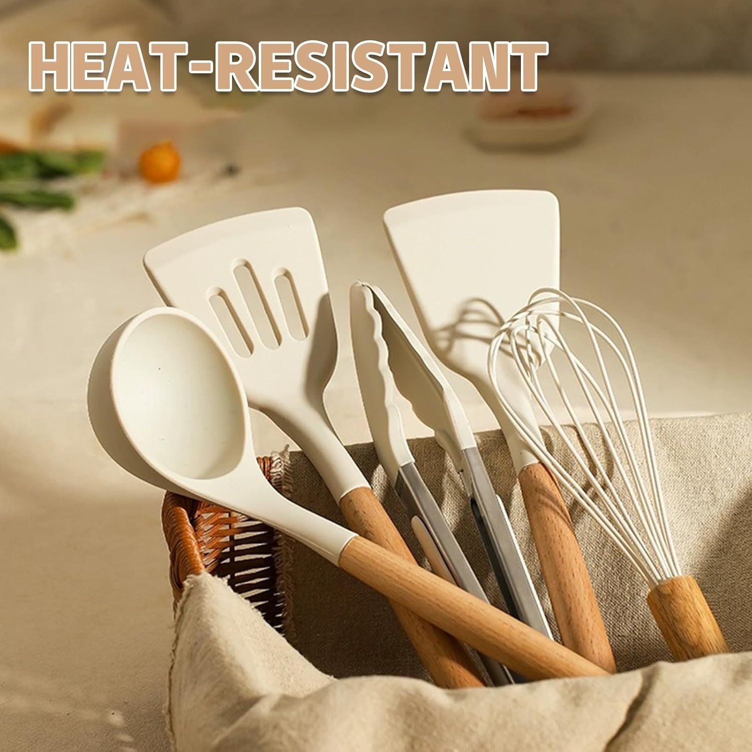 Non-Stick Safe Kitchen Cooking Utensils Set, 33 pcs Non-stick Silicone Cooking Kitchen Utensils Spatula Set with Holder, Wooden Hand... - Premium Stainless Steel Cooking Utensil for Non-Stick Pots Detail