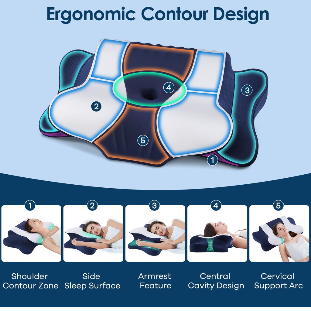 Hotel Collection Cervical Neck Pillow for Pain Relief Sleeping, Memory Foam Pillow Neck Pillow Bed Pillow with Pillowcase for Side Bac... - Decorative Throw Pillow Cushion for Sofa & Bed Detail