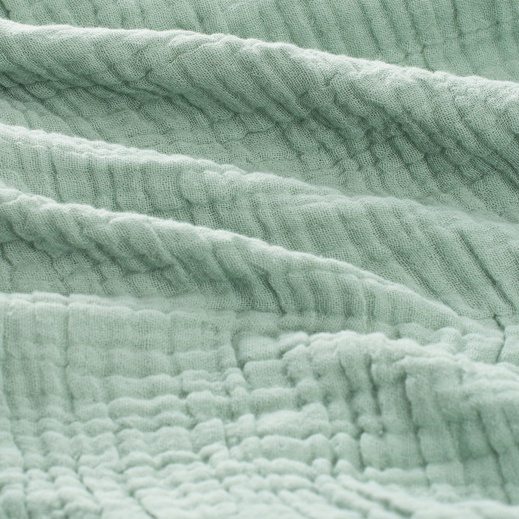Lightweight Warm 100% Cotton Muslin Throw Blanket Gauze Blankets for Adults Soft Throws for Bed and Couch, 50" x 70" Sage Green - Super Soft Reversible Sherpa Flannel Blanket Detail