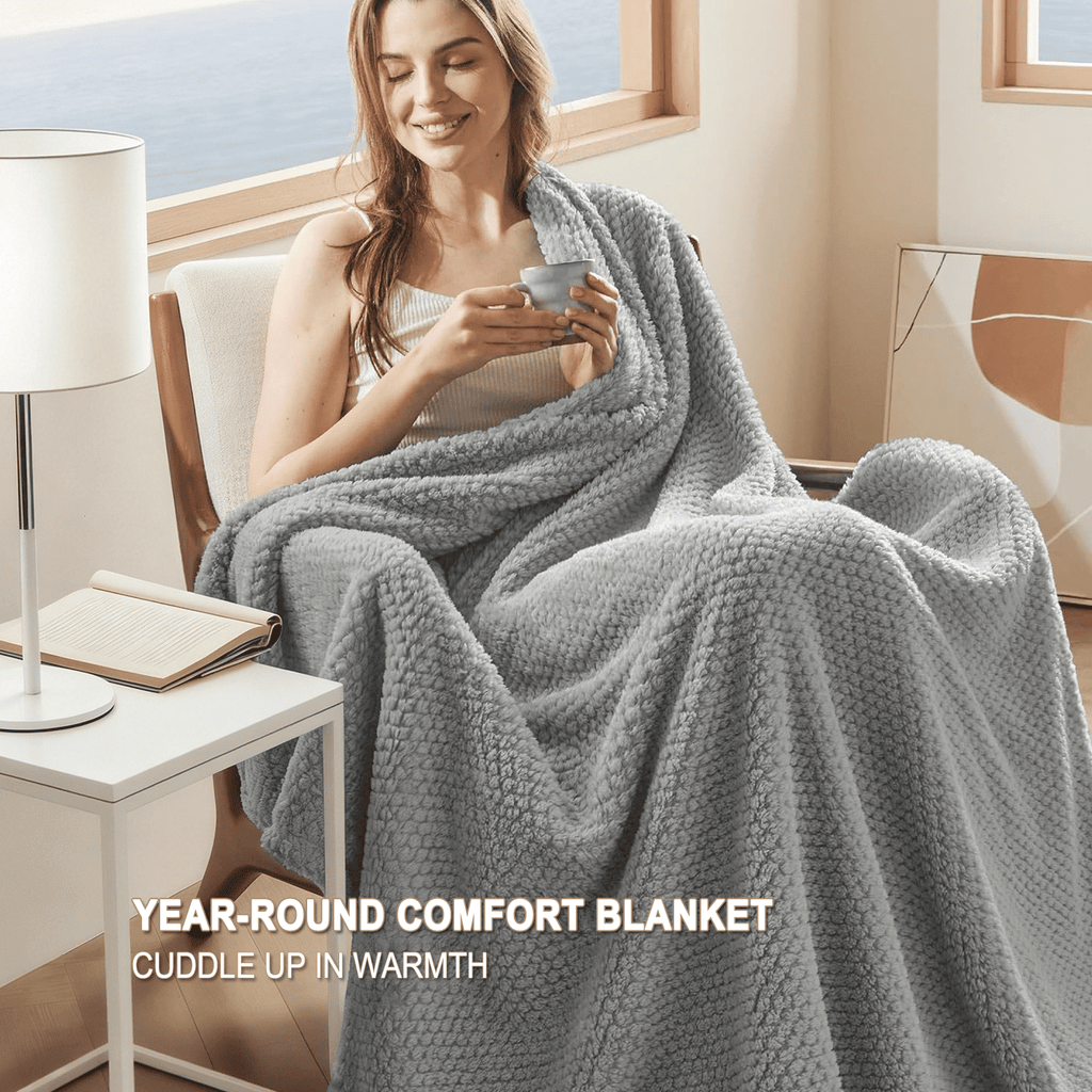 Super Soft Flannel Throw Blanket, Decorative Throws with Waffle Wave Design, Super Soft Plush Fuzzy Blankets , Luxury Lightweight and Br... - Lightweight Plush Warm Blanket for All Seasons Detail
