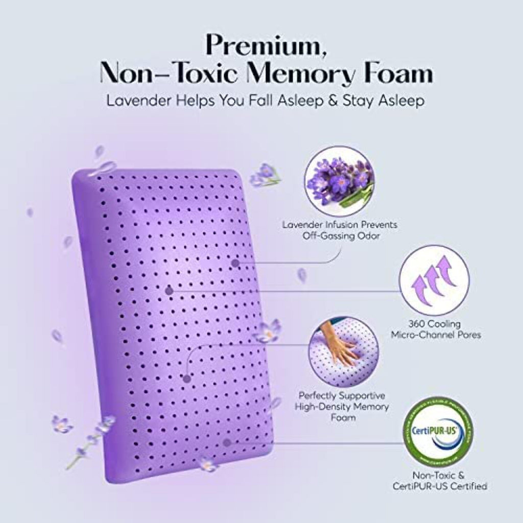 Decorative Plump Plush Zen Bed Pillow, Lavender Scented Cooling Adaptive Memory Foam Queen - Orthopedic Shredded Foam Bed Pillow Set Detail