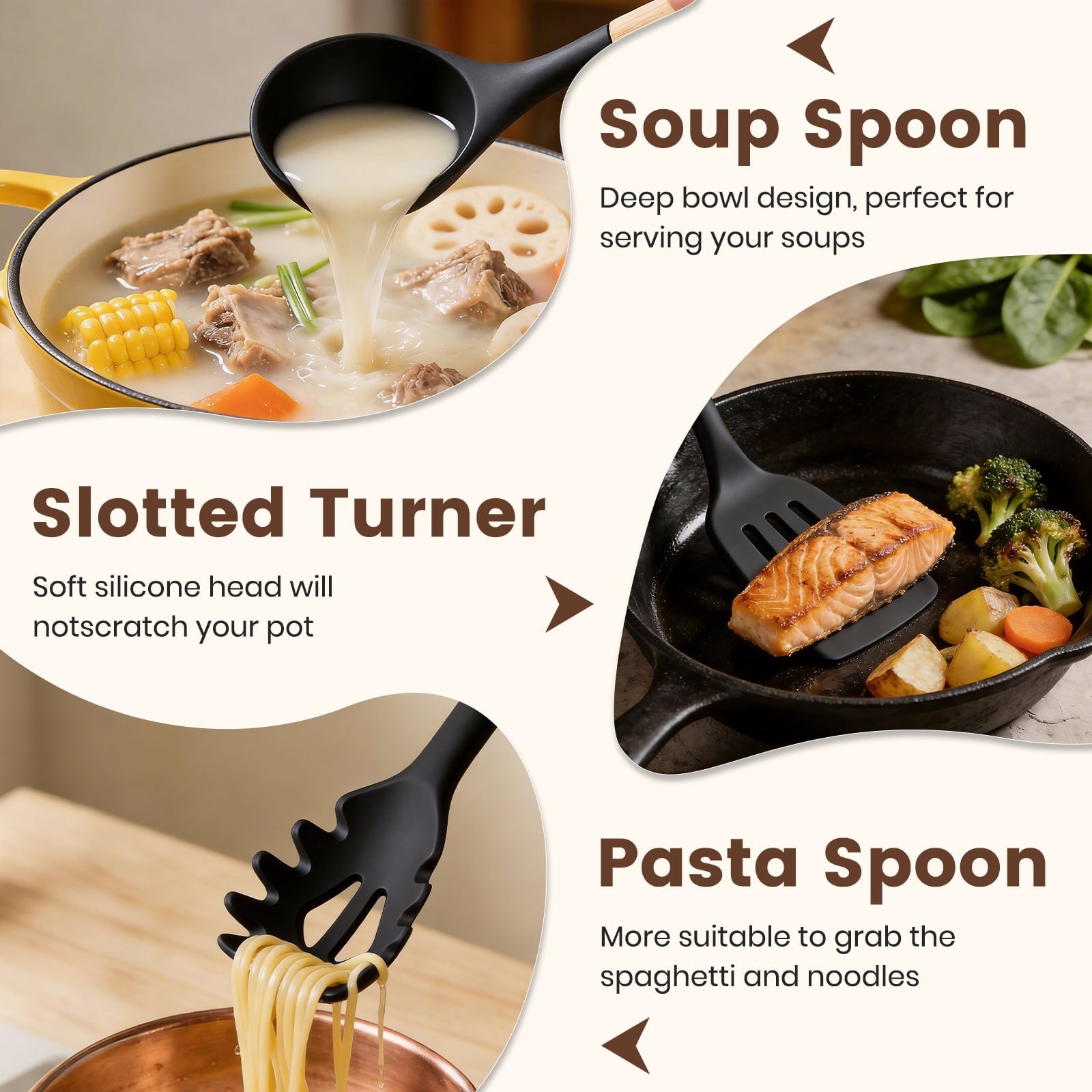 Non-Stick Safe Silicone Cooking Utensils Set with Holder, 44 PCS Kitchen Utensils Set, Silicone Kitchen Gadgets Spatulas Set for Non... - Durable Turner & Ladle Utensil Set for Home Chefs Detail