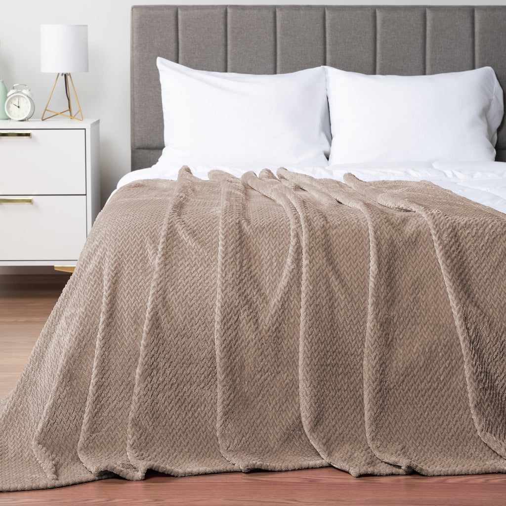 Lightweight Warm Soft Fleece Taupe Tan Throw Blanket for Couch, Lightweight Plush Warm Blankets for Bed, Fuzzy Cozy Flannel Blanket Th... - Luxury Knitted Decorative Throw Blanket with Fringes Detail