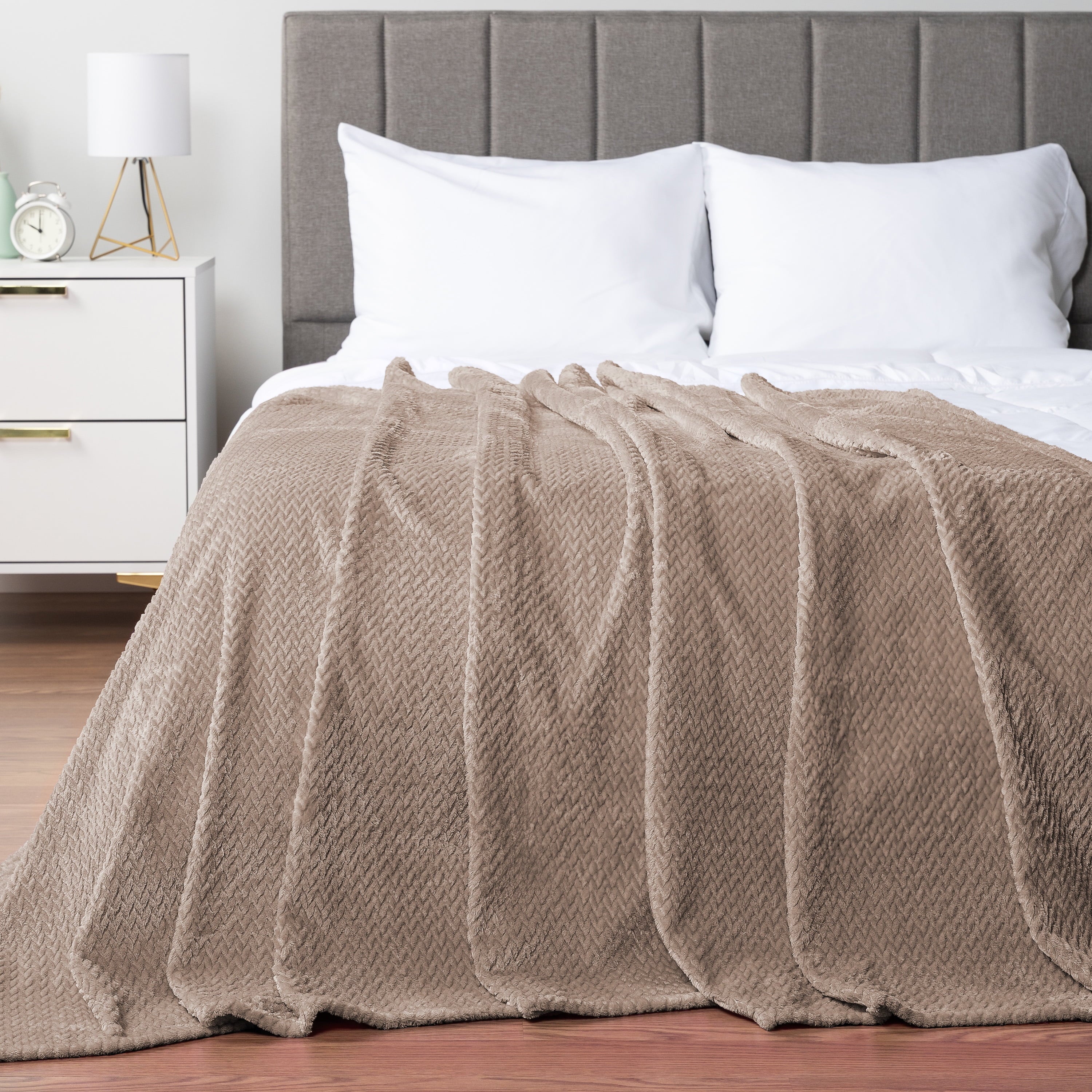 Lightweight Warm Soft Fleece Taupe Tan Throw Blanket for Couch, Lightweight Plush Warm Blankets for Bed, Fuzzy Cozy Flannel Blanket Th... - Luxury Knitted Decorative Throw Blanket with Fringes Detail