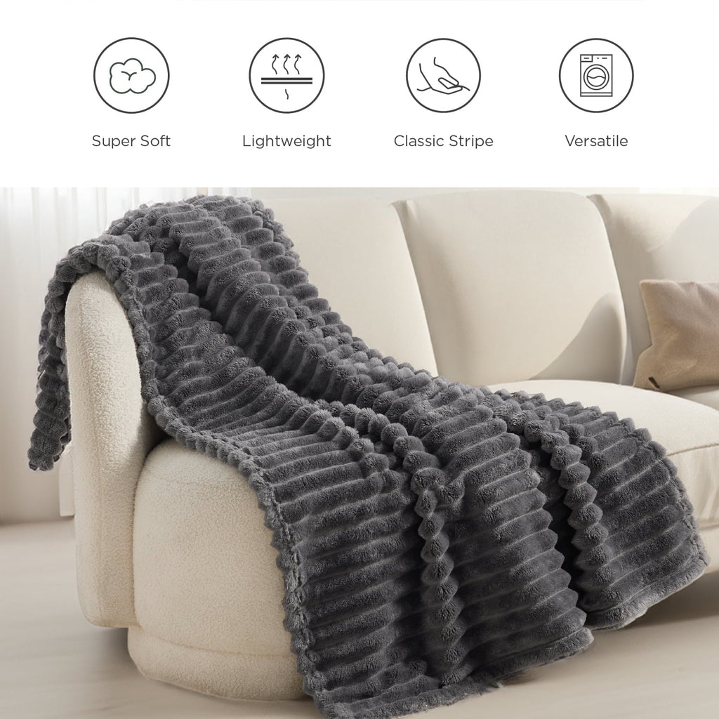 Lightweight Warm Grey Fleece Throw Blanket for Couch - Super Soft Cozy Blankets for Women, Girls, 50x60 inches - Luxury Knitted Decorative Throw Blanket with Fringes Detail