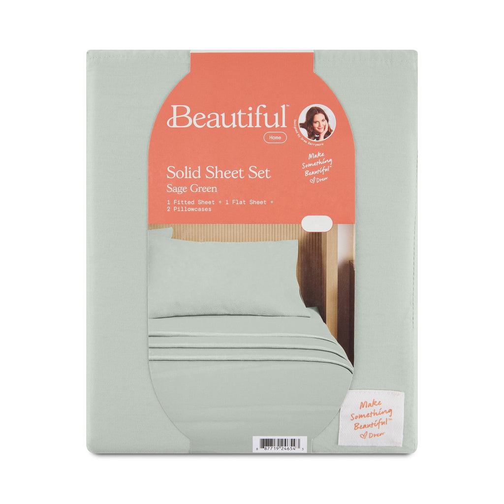 Cooling Sateen Solid 4-Piece 100% Cotton Washed Percale Sage Green Sheet Set, Full - Premium Ultra-Soft Pillowcase Pair for Sleeping Detail