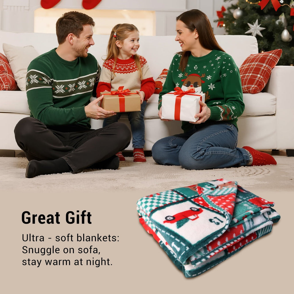 Decorative Knitted Cozy Blanket Printed Blanket Throw Christmas Blanket - 300 GSM Fleece Blanket Throw Size Blanket for Home Decoration,... - Cozy Fleece Throw Blanket for Couch & Bed Detail