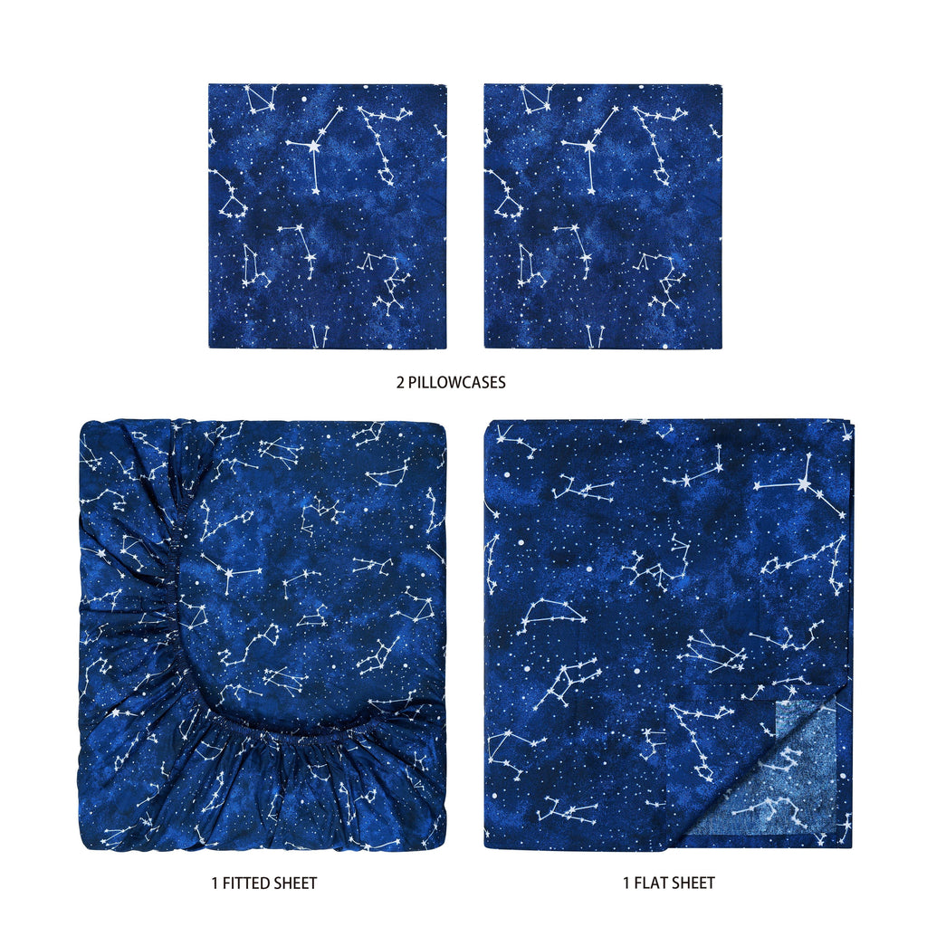 Ultra-Soft Kids Soft Microfiber Sheet Set, Navy Blue Stars, Full, 4 Pieces, Easy Care - Breathable Egyptian Cotton Flat & Fitted Sheets Detail