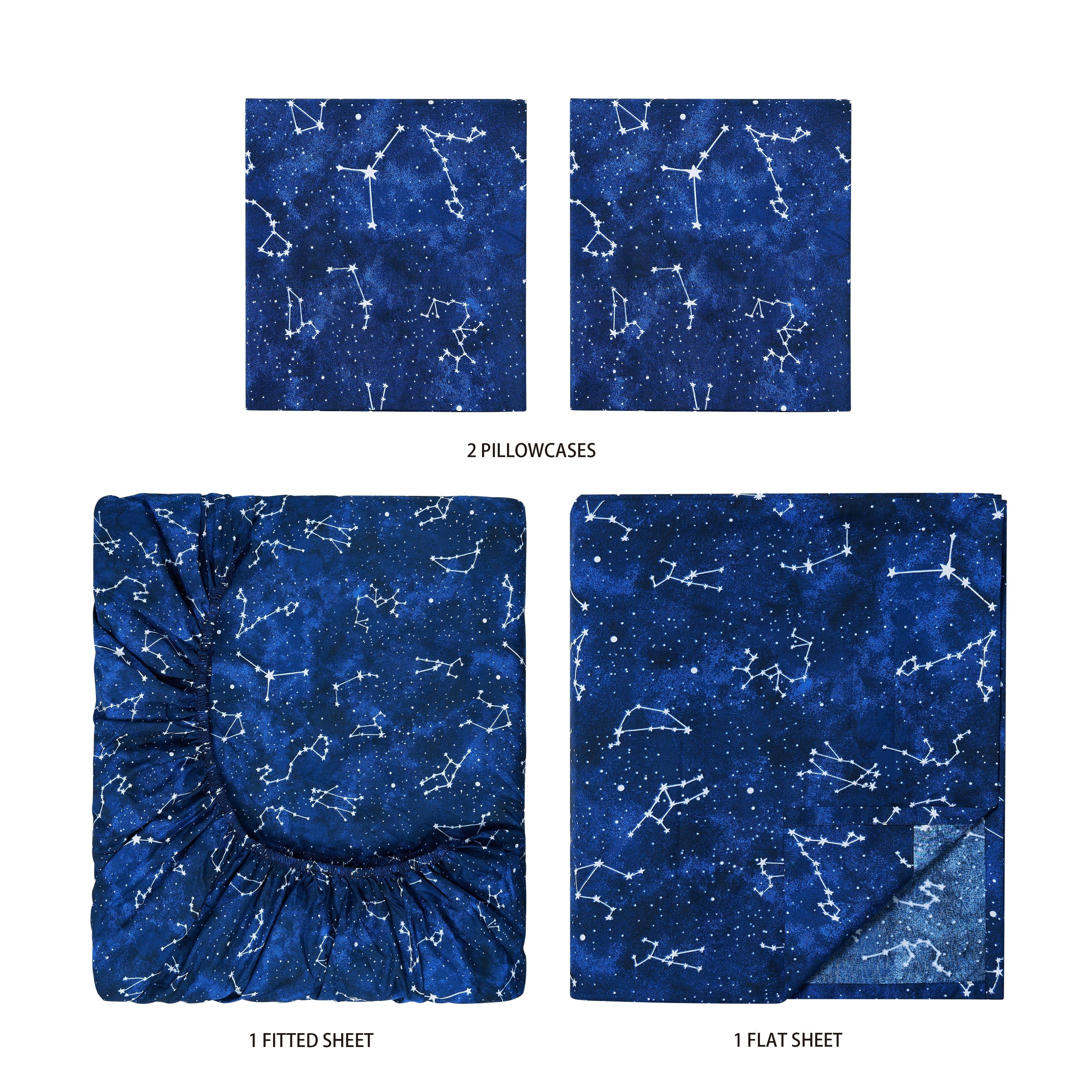 Ultra-Soft Kids Soft Microfiber Sheet Set, Navy Blue Stars, Full, 4 Pieces, Easy Care - Breathable Egyptian Cotton Flat & Fitted Sheets Detail