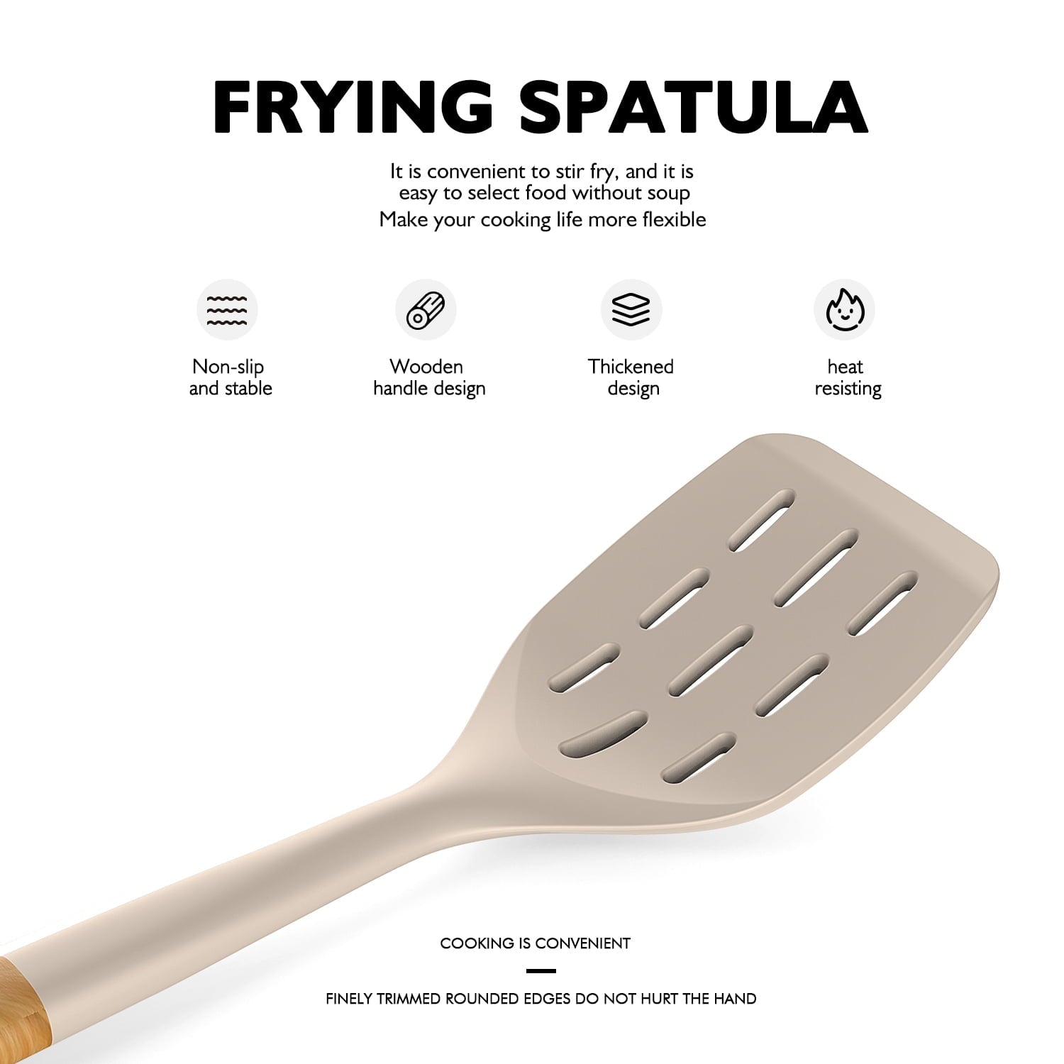 Heavy Duty Large Silicone Cooking Utensils - Heat Resistant Kitchen Utensil Set with Wooden Handles, Spatula,Turner, Slotted Spo... - High-Precision Culinary Tool for Baking & Cooking Detail