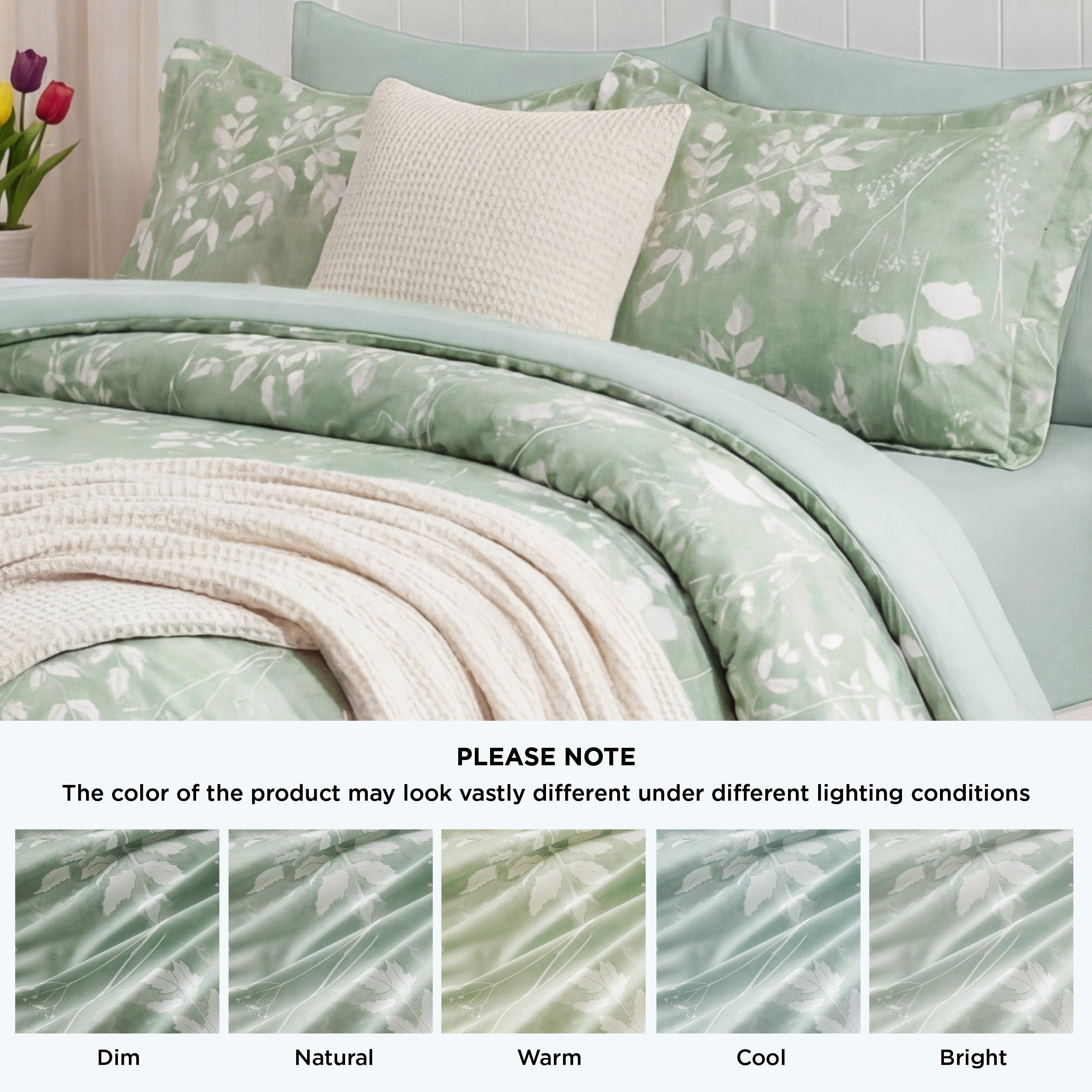 Fluffy Down Alternative Queen Comforter Set Sage Green, Bed in a Bag Queen Size Bedding, 7-Pieces Botanical Flowers Spring Comforter, Sheets,... - Hypoallergenic Ultra-Fluffy Quilt for Winter Detail