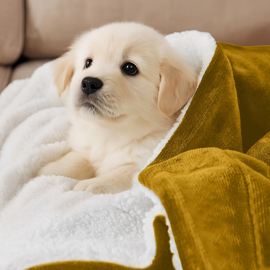 Cozy Fleece Moonlight20015 Sherpa Blanket Fluffy Plush Couch & Travel Blanket Reversible Throw Size Ochre Color - Luxury Knitted Decorative Throw Blanket with Fringes Detail