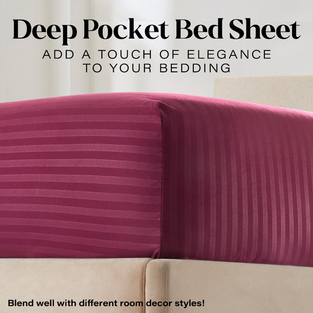 Premium Egyptian Cotton Bedding Set with Flat Sheet, Fitted Bed Sheet & Pillowcases, Full Burgundy - Premium Ultra-Soft Pillowcase Pair for Sleeping Detail