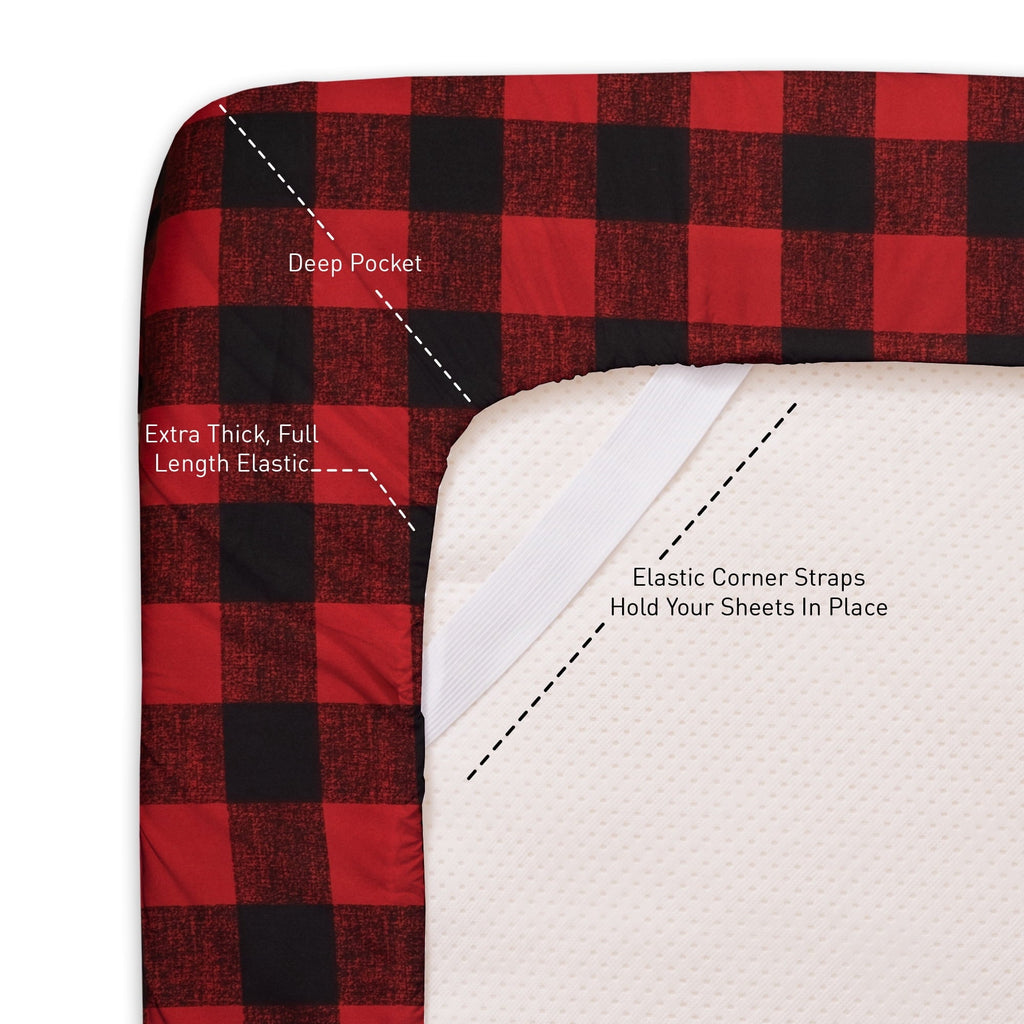 Wrinkle-Resistant Buffalo Plaid Black and Red 4 Piece Bed Sheet Set - Twin - Cooling Hotel Quality Bedding Sheets and Pillowcases Detail