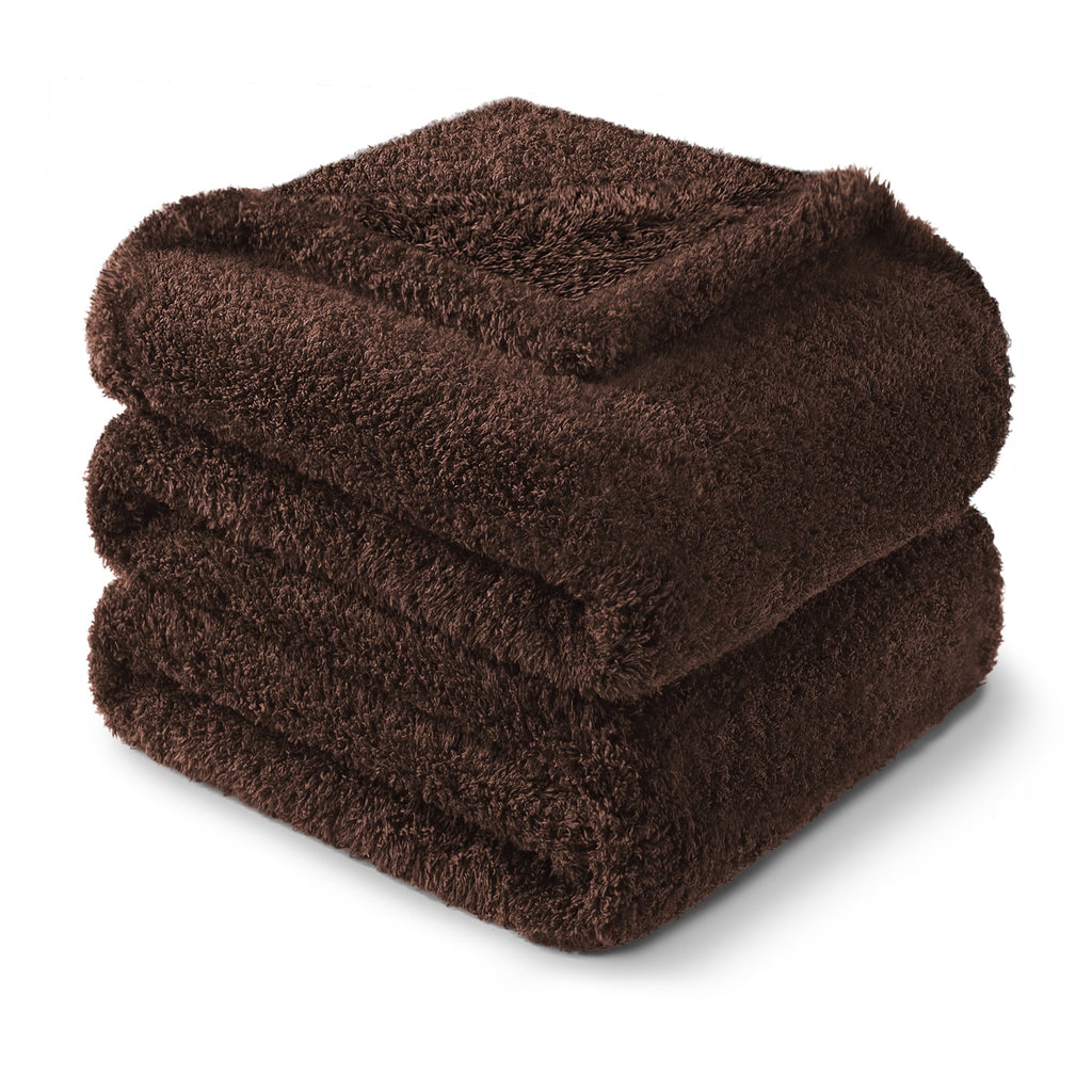 Decorative Knitted Fuzzy Fleece Throw Blanket for Couch Sofa, Lightweight Fluffy Solid Velvet Blanket, 50x60 Inches, Coffee - Super Soft Reversible Sherpa Flannel Blanket Detail