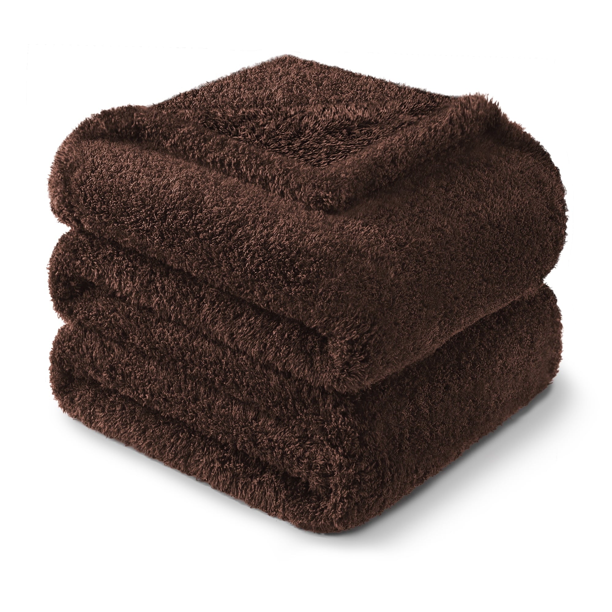 Decorative Knitted Fuzzy Fleece Throw Blanket for Couch Sofa, Lightweight Fluffy Solid Velvet Blanket, 50x60 Inches, Coffee - Super Soft Reversible Sherpa Flannel Blanket Detail