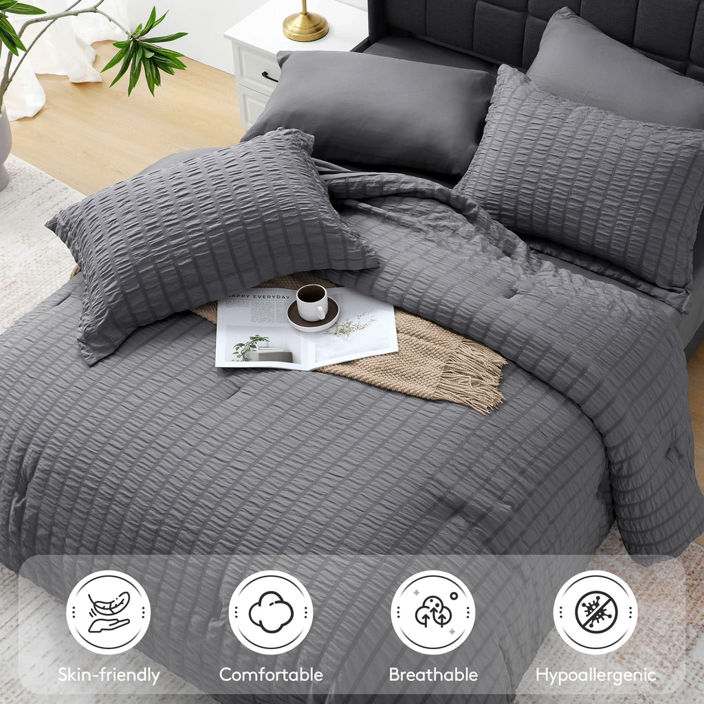 Fluffy Down Alternative 7 Piece Queen Comforter Set, Bed in a Bag with Sheets, Pillowcases & Shams, All Season Soft Bedding, Cozy and Lightwe... - Luxurious Quilted Duvet Cover Set Detail