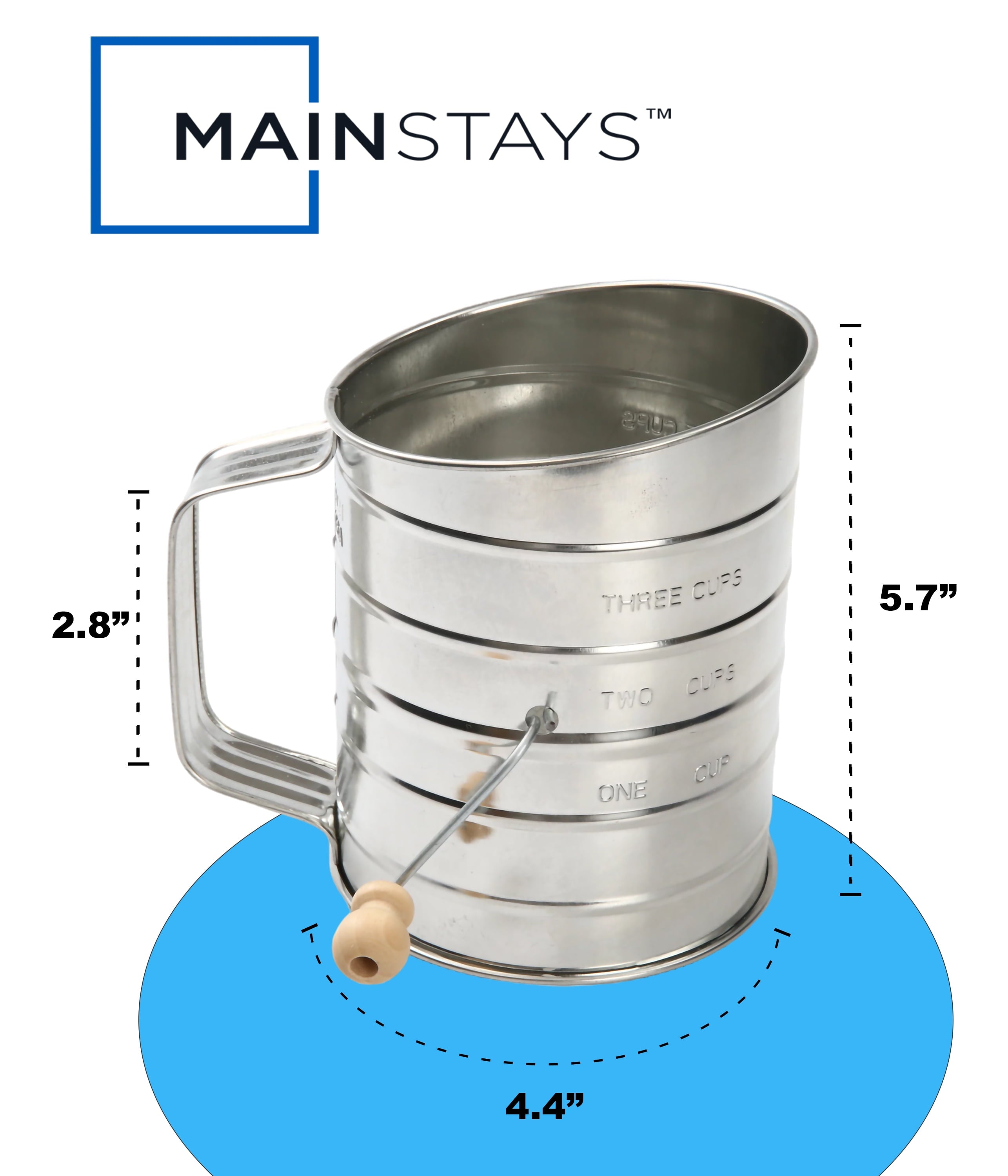 Time-Saving Stainless Steel 3 Cup Flour Hand-Crank Sifter with Beechwood Handle Silver - Innovative Kitchen Helper for Modern Cooking Detail