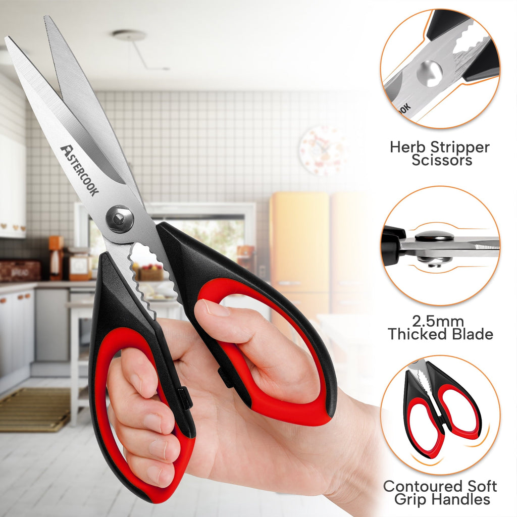 Ergonomic Manual 2 Pcs Kitchen Scissors, Heavy Duty Shears with Serrated Blade, Ergonomic Handle Food Scissor for Poultry, H... - Innovative Kitchen Helper for Modern Cooking Detail