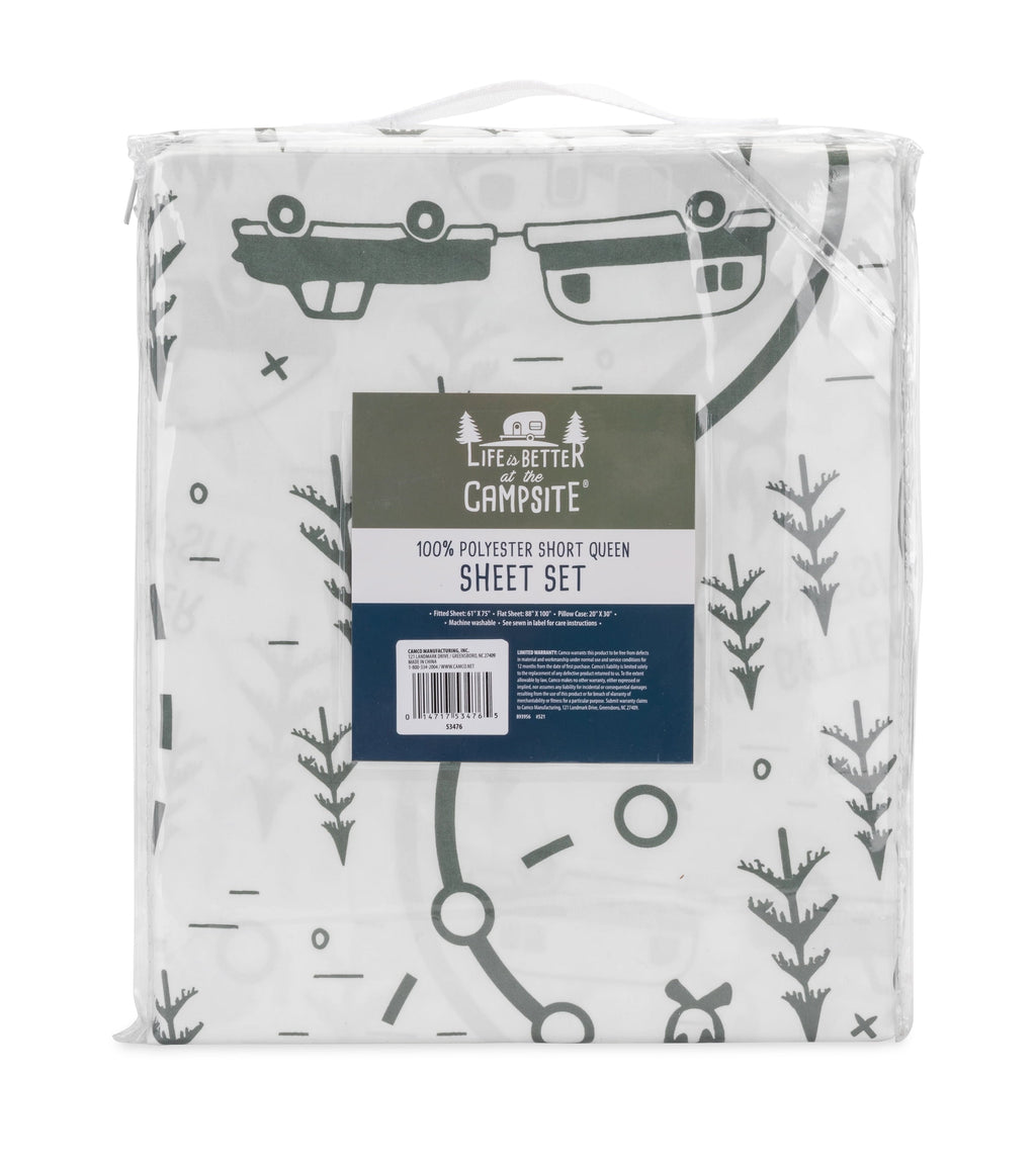 Cooling Sateen RV Queen Bed Sheet Set, Green Map, Polyester (53476) - Breathable Egyptian Cotton Flat & Fitted Sheets Detail
