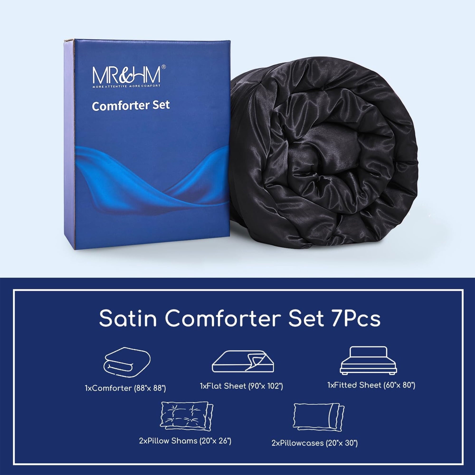 Heavyweight Warmth Satin Comforter Set 7 Pieces Queen Size - Luxurious Pinch Pleat Bed in a Bag with Satin Comforter, Satin Sheets, Sati... - Cloud-Like Soft Lightweight Bed Comforter Detail