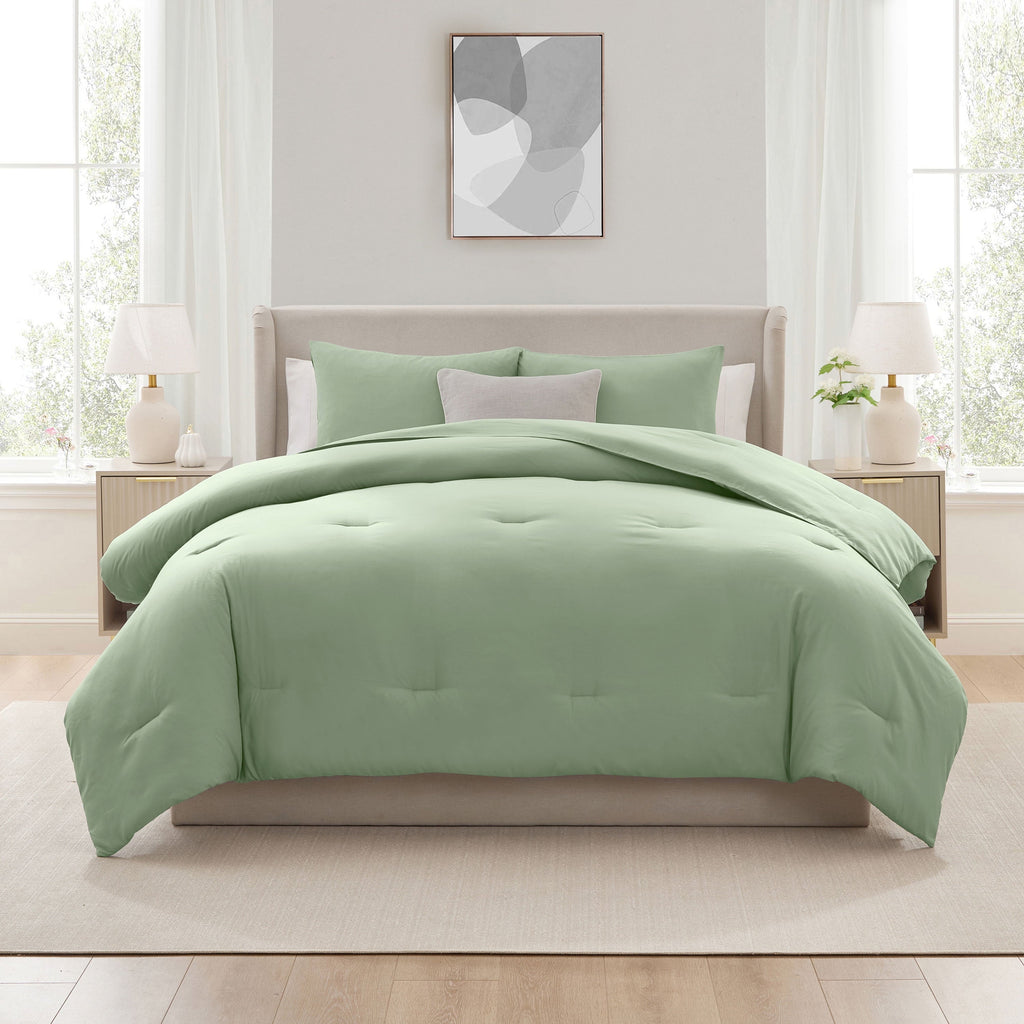 Luxurious Quilted Comforter Sets, All Season Lightweight Solid Queen Comforter Set, 3-Pc Bedding Sets, Sage Green - Hypoallergenic Ultra-Fluffy Quilt for Winter Detail