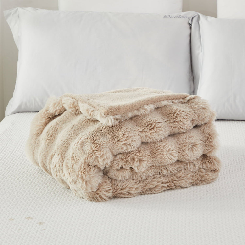 Decorative Knitted Taupe Faux Fur Bubble Blankets for Couch Chair Sofa Luxury Fluffy Thick Bubble Throw Blanket Furry Blanket Fuzzy Soft... - Luxury Knitted Decorative Throw Blanket with Fringes Detail