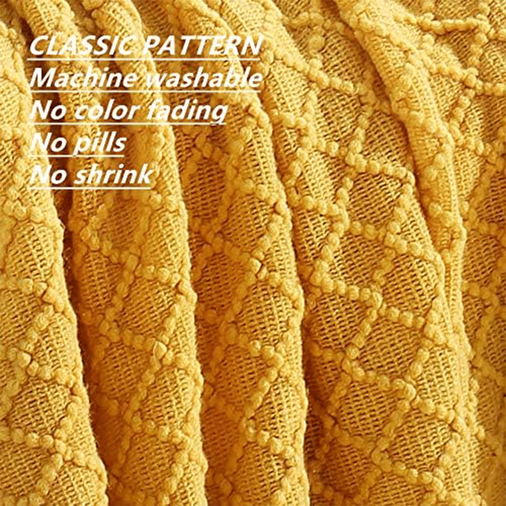 Cozy Fleece Decorative Soft Spring Summer Fall Throw Blanket ,for Couch Sofa Chair Bed,50''X60'',Mustard Yellow - Super Soft Reversible Sherpa Flannel Blanket Detail