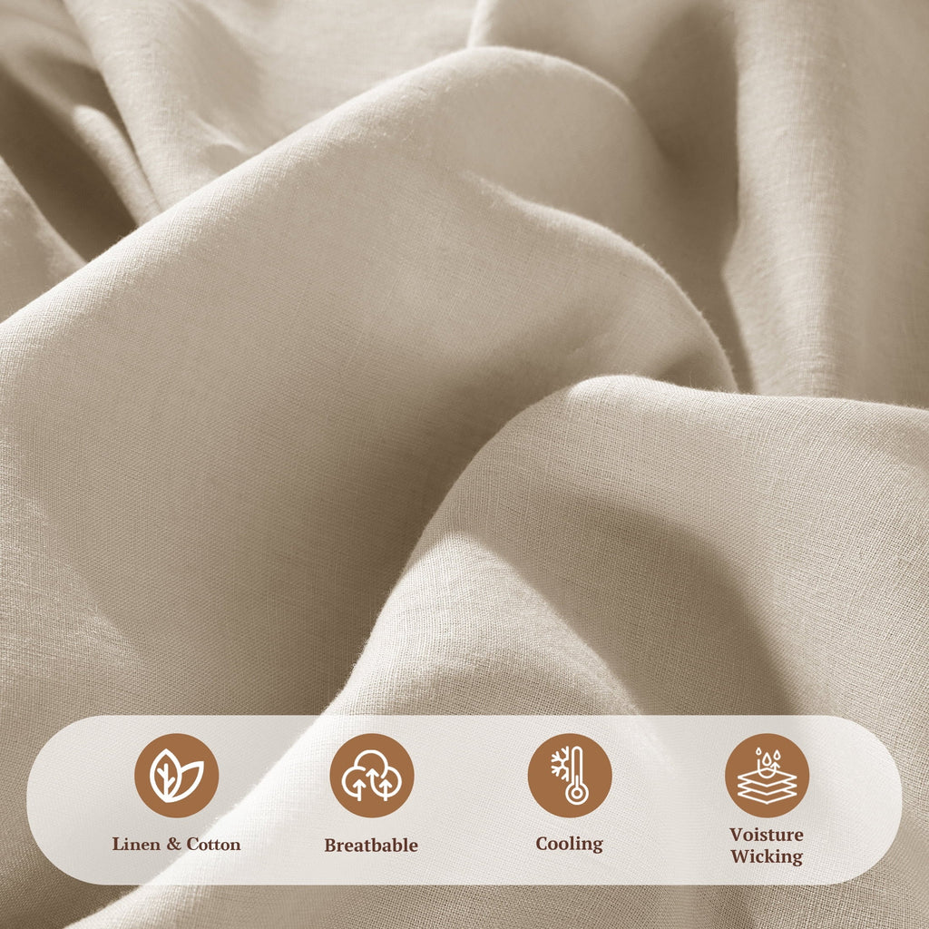Ultra-Soft Natural Linen Cotton Bed Sheets Set, Deep Pocket - Breathable - Durable - 4 Pieces (Linen, Queen) - Premium Ultra-Soft Pillowcase Pair for Sleeping Detail